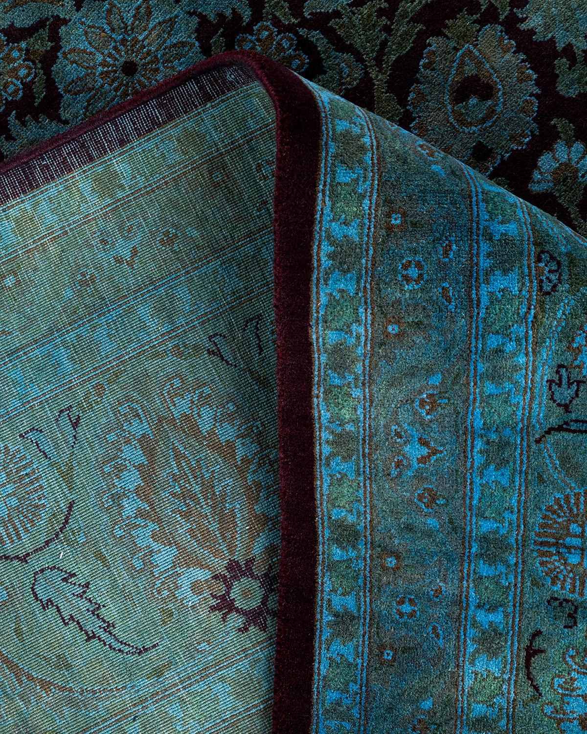 Contemporary Overdyed Hand Knotted Wool Blue Area Rug For Sale 2