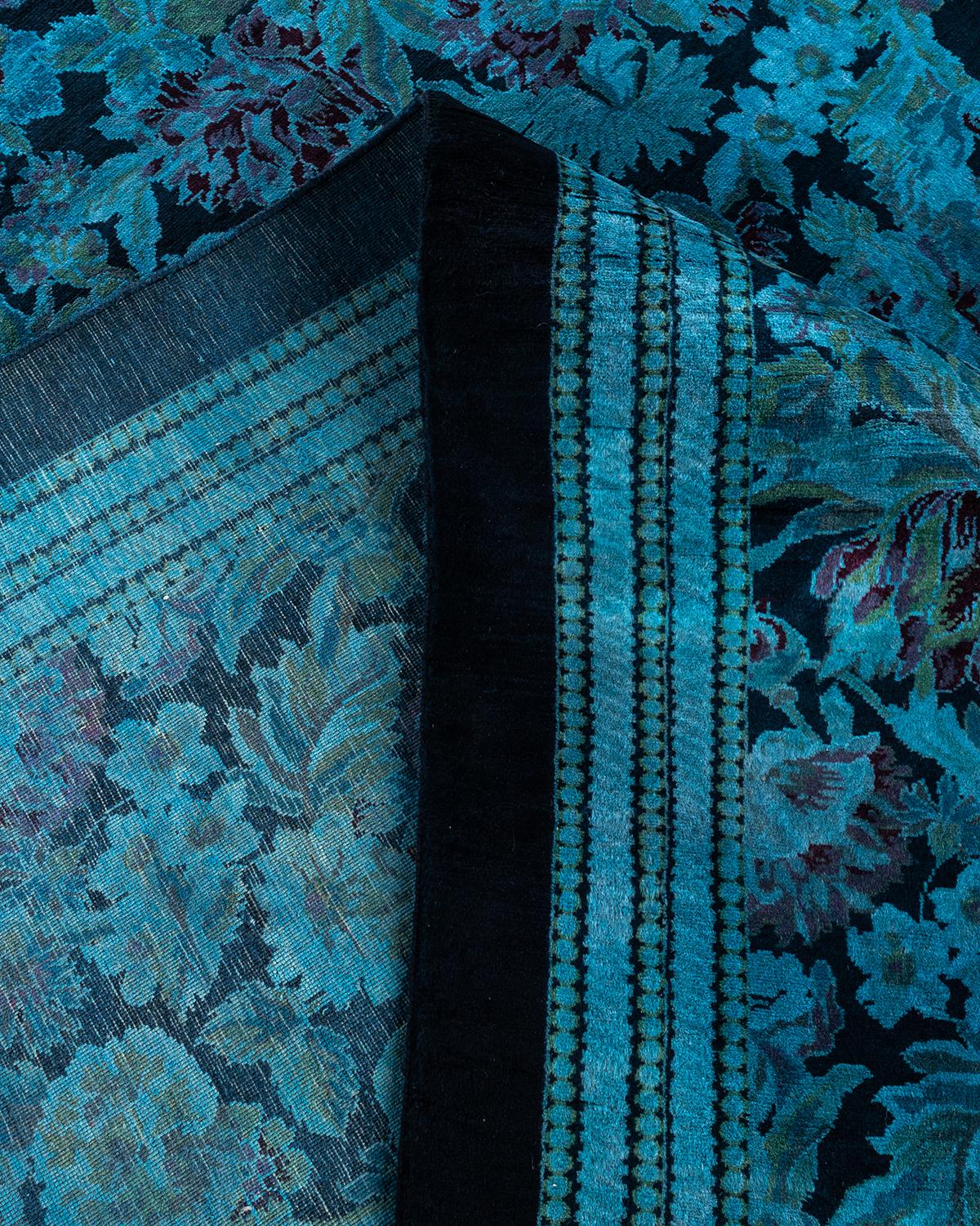 Alfombra de lana teñida a mano contemporánea azul Lana en venta