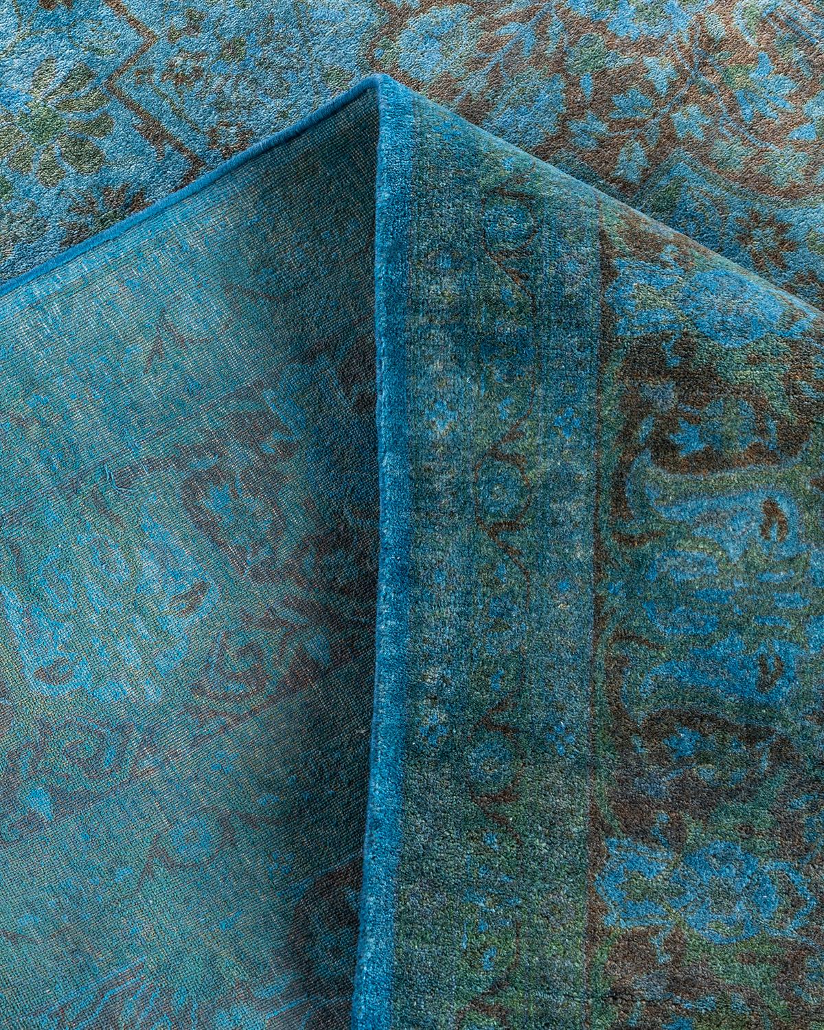Contemporary Overdyed Hand Knotted Wool Blue Area Rug For Sale 2