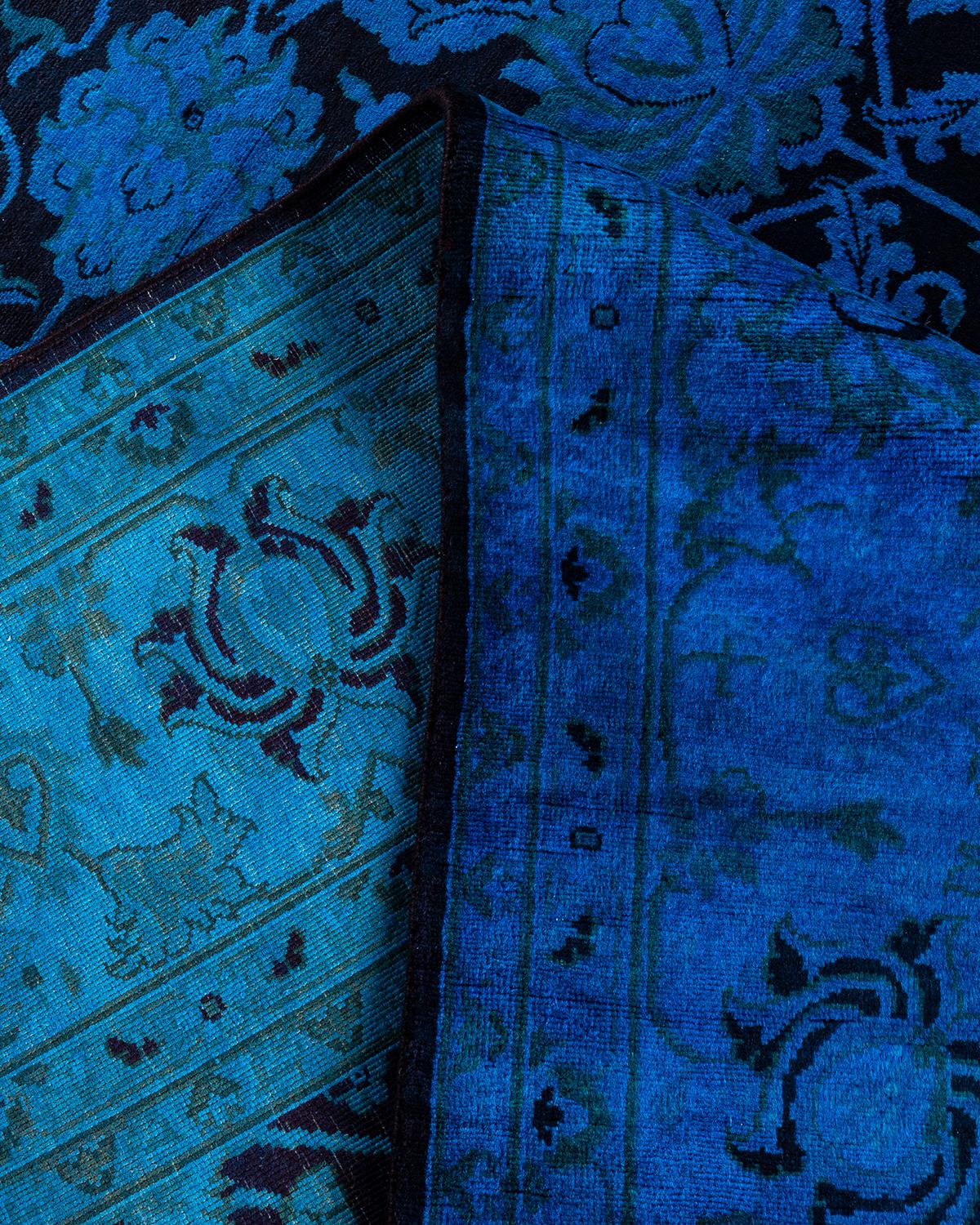 Alfombra de lana teñida a mano contemporánea azul Lana en venta