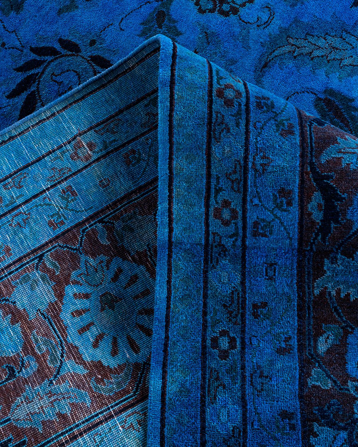 Alfombra de lana teñida a mano contemporánea azul Lana en venta