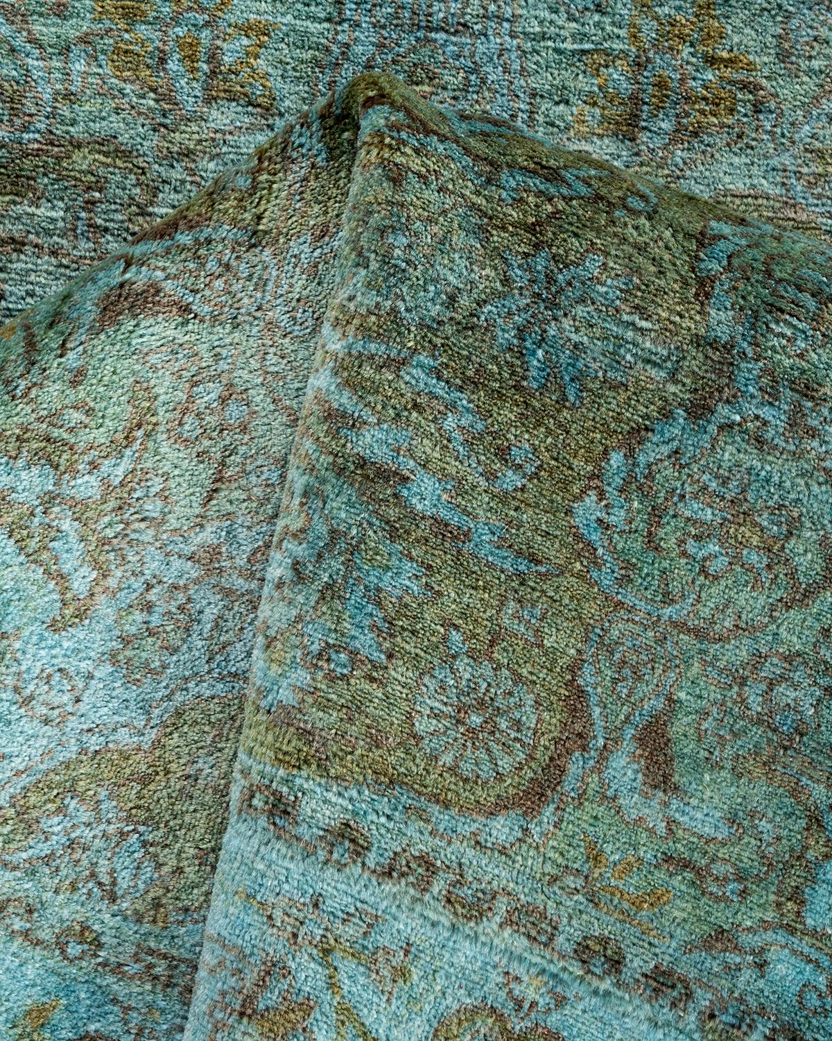Contemporary Overdyed Hand Knotted Wool Blue Area Rug For Sale 3