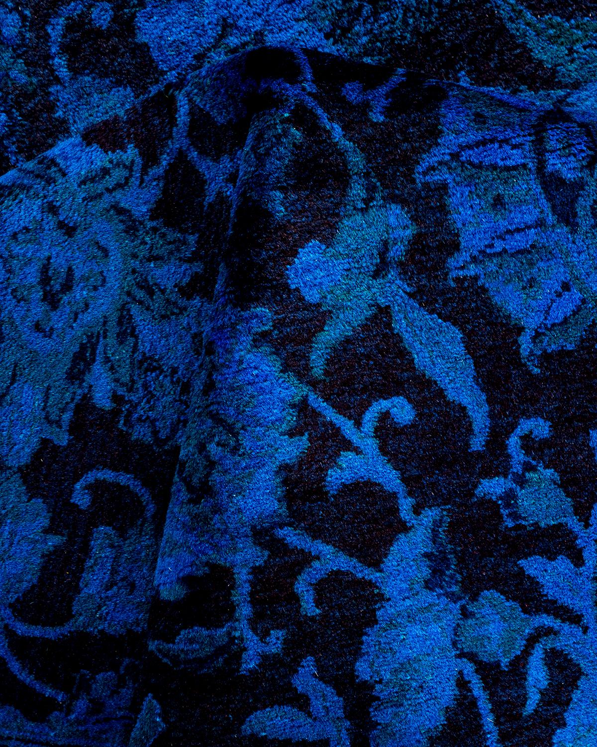 Contemporary Overdyed Hand Knotted Wool Blue Area Rug im Angebot 1