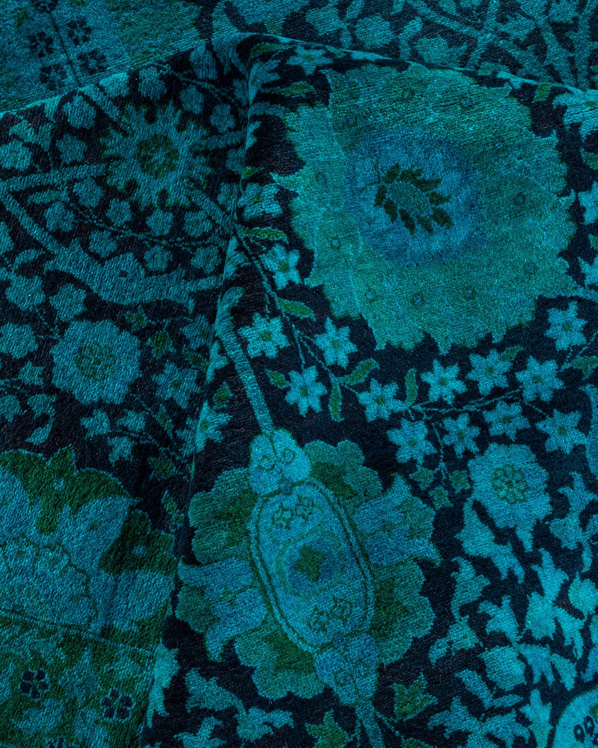 Contemporary Overdyed Hand Knotted Wool Blue Area Rug im Angebot 1