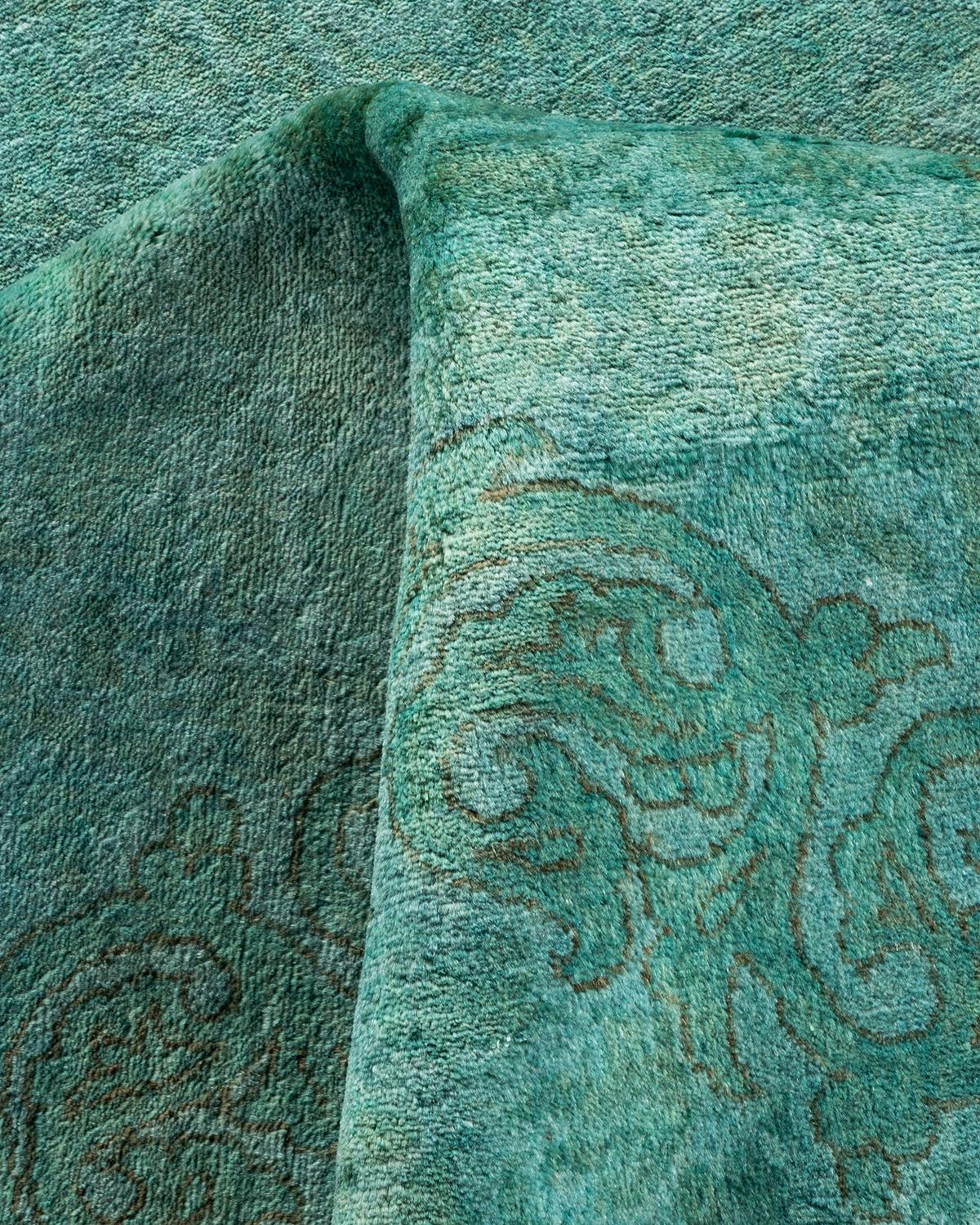 Tappeto contemporaneo in lana sovratinta annodata a mano di colore blu in vendita 1