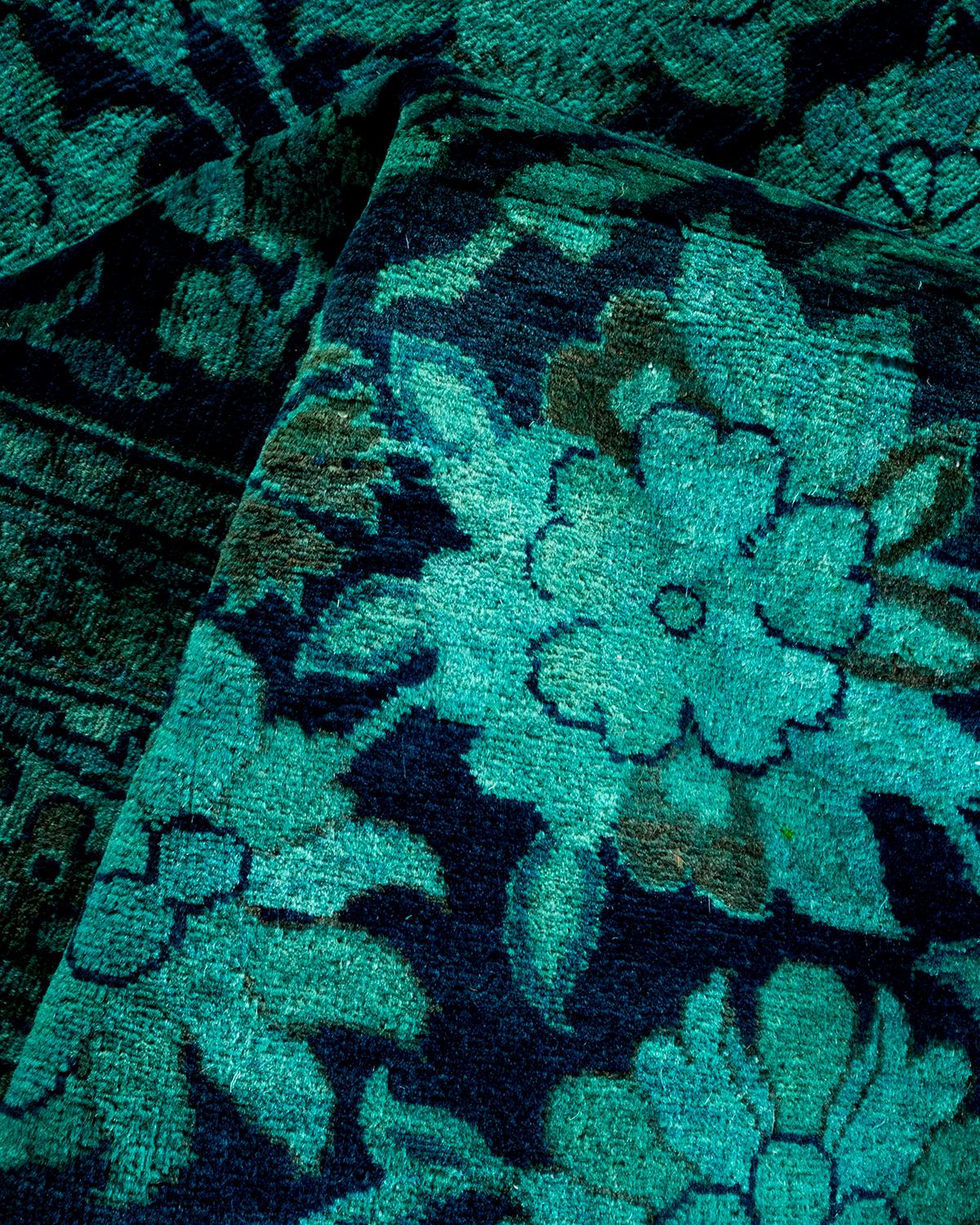 Contemporary Overdyed Hand Knotted Wool Blue Area Rug For Sale 3