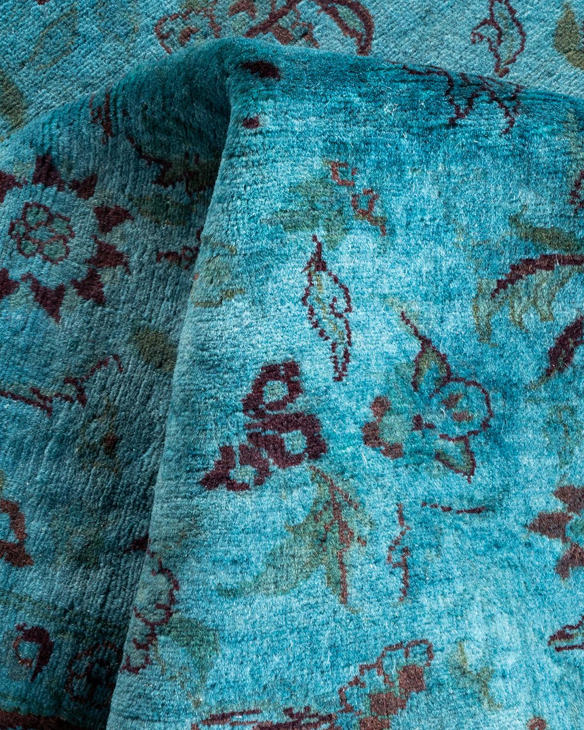 Contemporary Overdyed Hand Knotted Wool Blue Area Rug For Sale 3