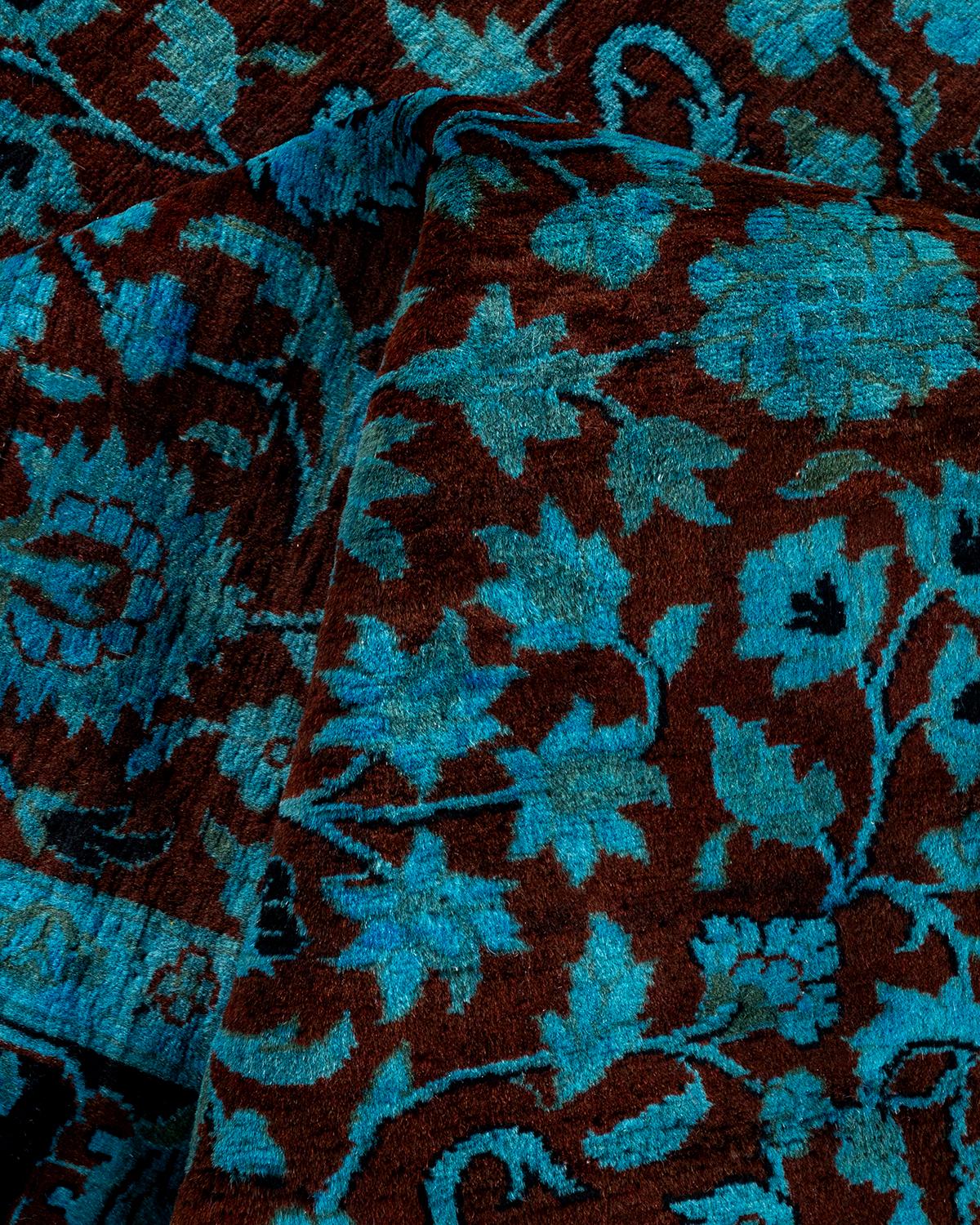 Contemporary Overdyed Hand Knotted Wool Blue Area Rug For Sale 3