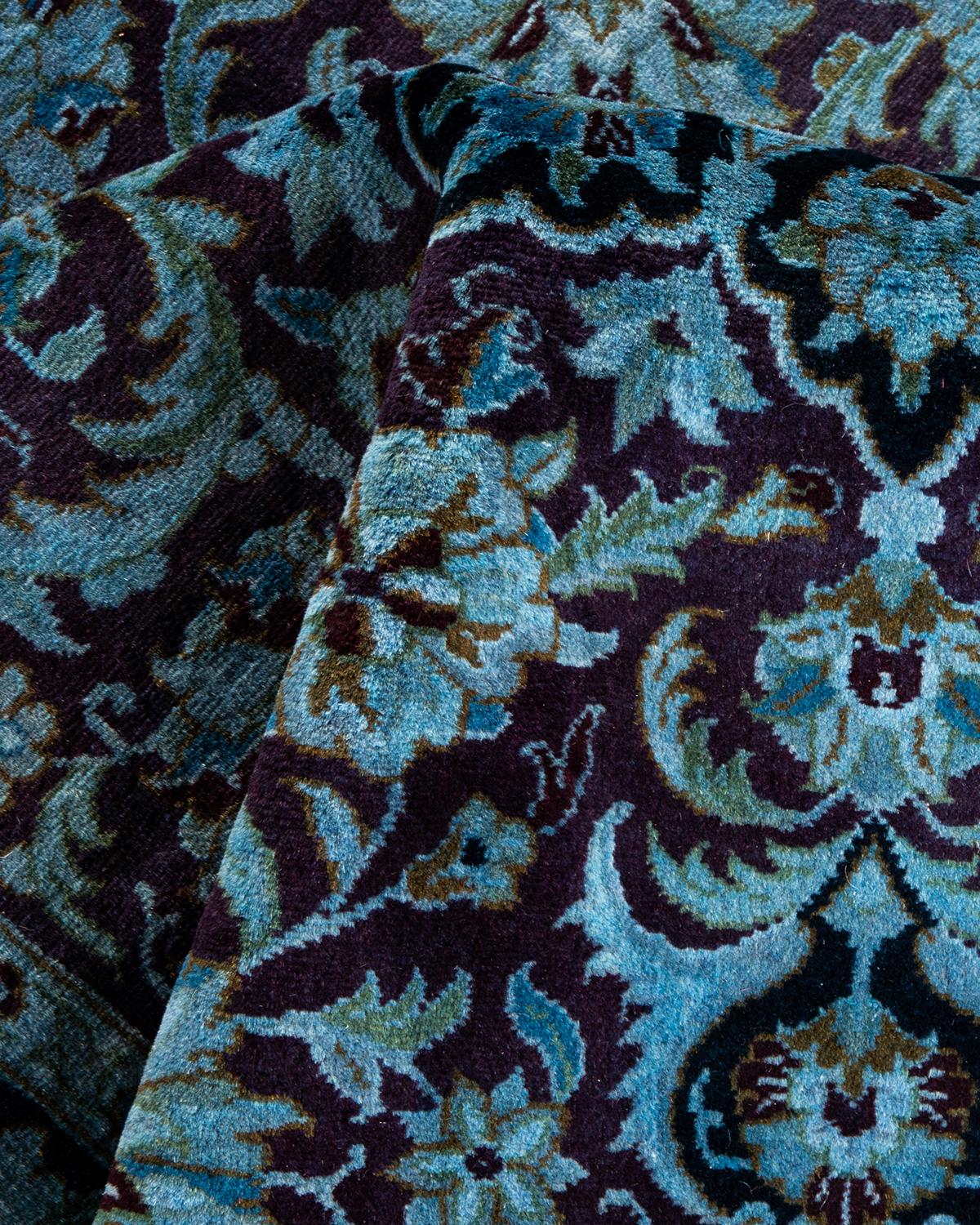 Contemporary Overdyed Hand Knotted Wool Blue Area Rug For Sale 3