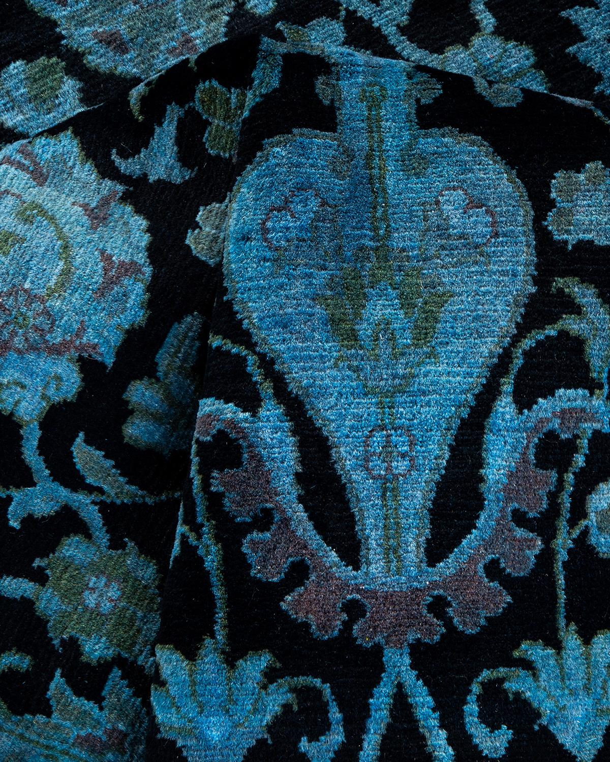 Contemporary Overdyed Hand Knotted Wool Blue Area Rug im Angebot 1