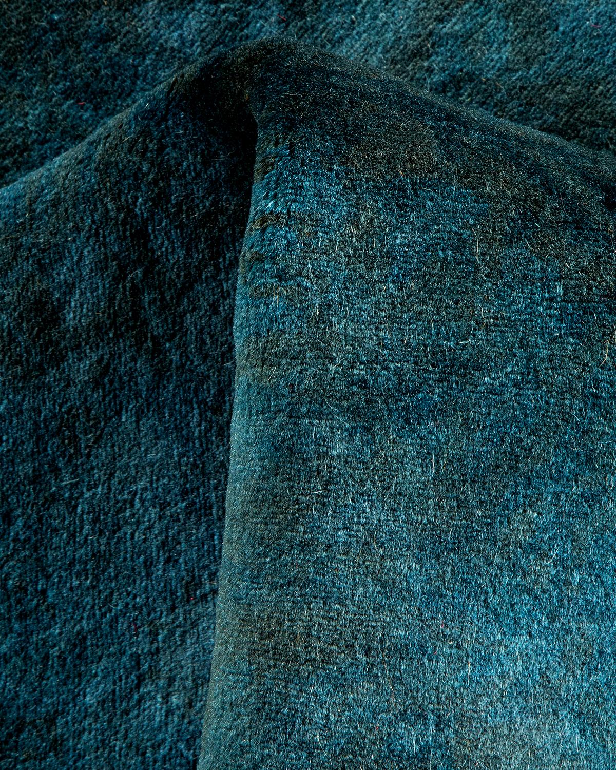 Contemporary Overdyed Hand Knotted Wool Blue Area Rug im Angebot 1
