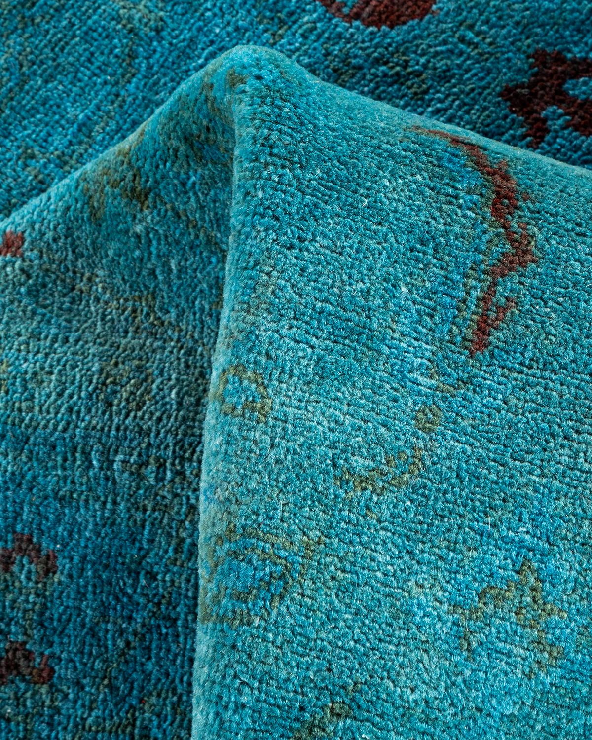 Contemporary Overdyed Hand Knotted Wool Blue Area Rug For Sale 3