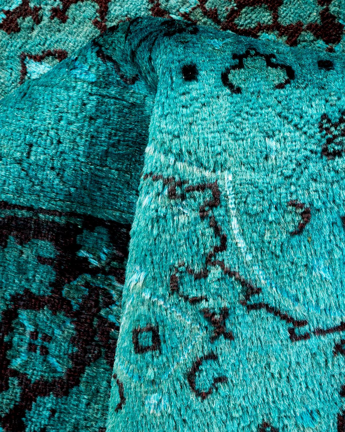Contemporary Overdyed Hand Knotted Wool Blue Area Rug im Angebot 1