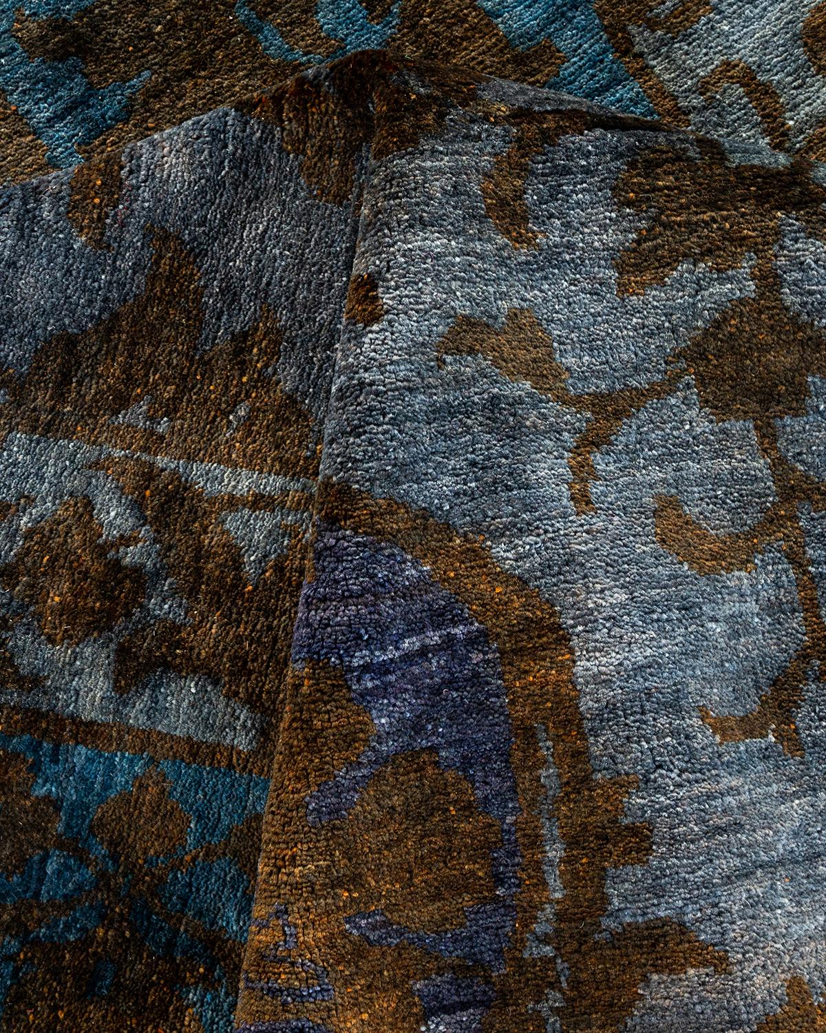 Contemporary Overdyed Hand Knotted Wool Blue Area Rug For Sale 3