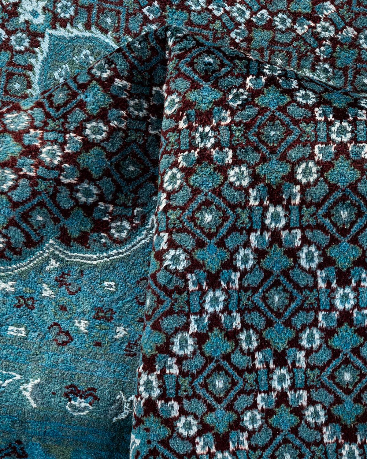 Contemporary Overdyed Hand Knotted Wool Blue Area Rug im Angebot 1