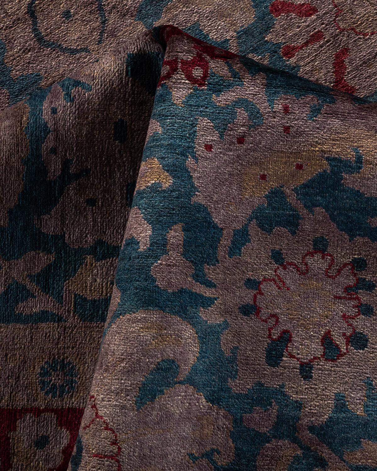 Contemporary Overdyed Hand Knotted Wool Blue Area Rug For Sale 3