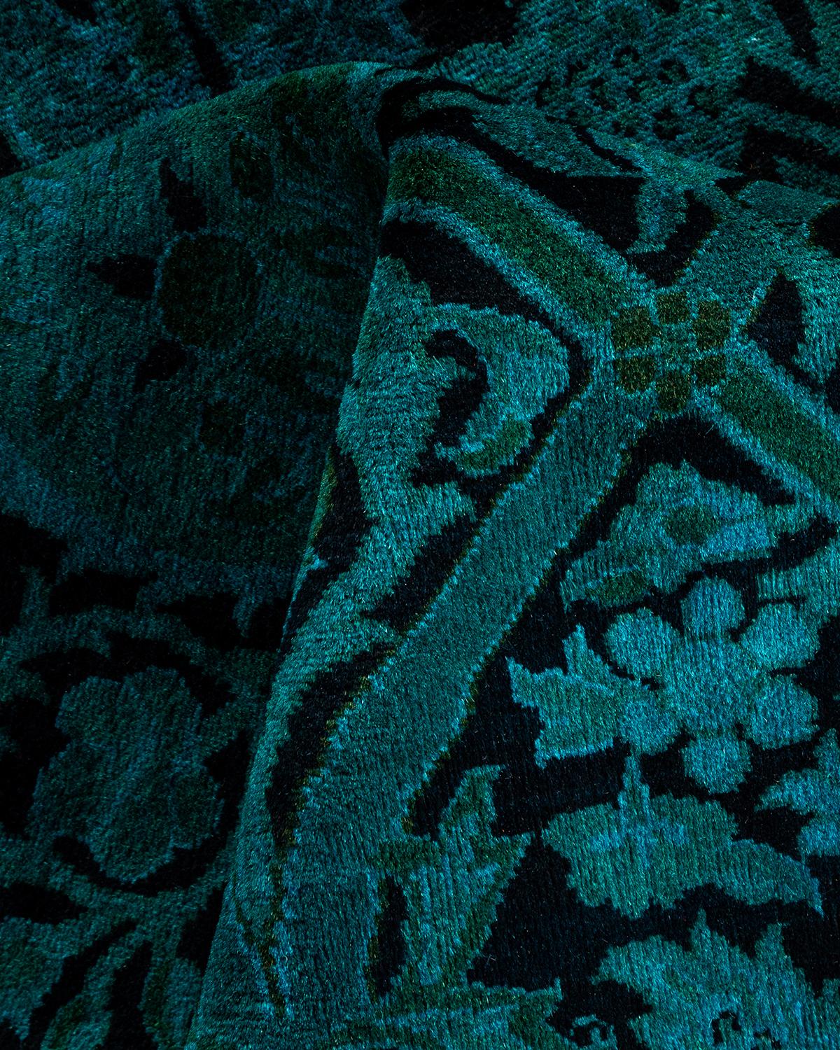 Contemporary Overdyed Hand Knotted Wool Blue Area Rug 3