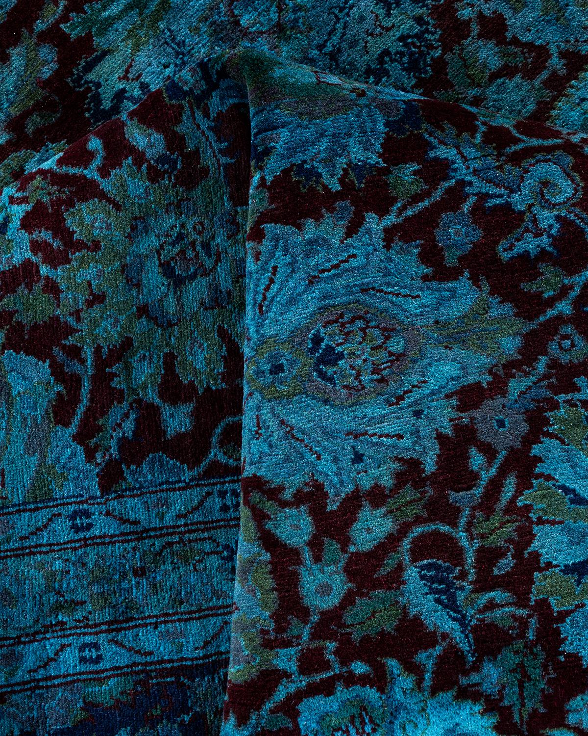 Tapis de sol contemporain en laine surteinte nouée à la main, bleu en vente 1
