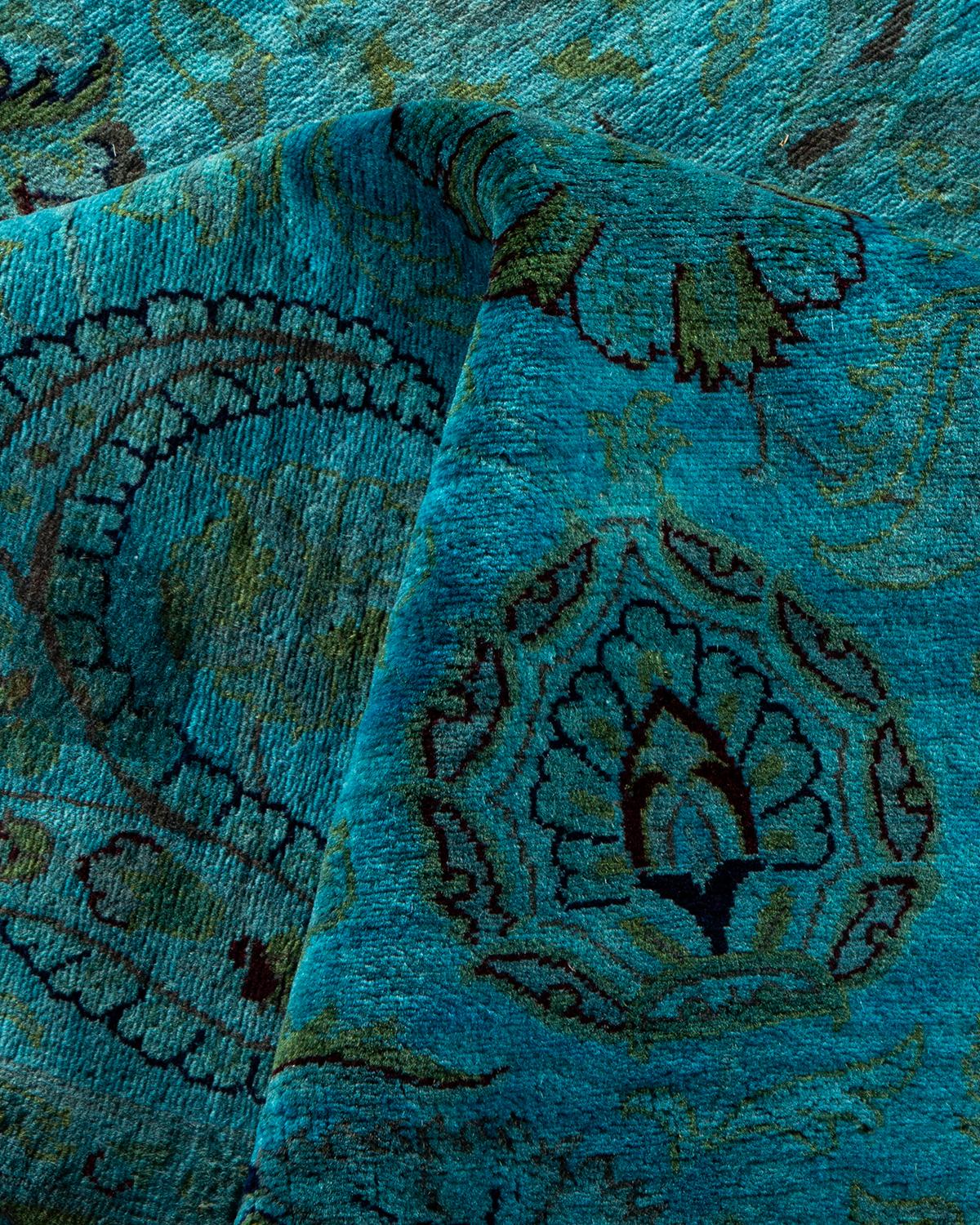 Contemporary Overdyed Hand Knotted Wool Blue Area Rug im Angebot 1