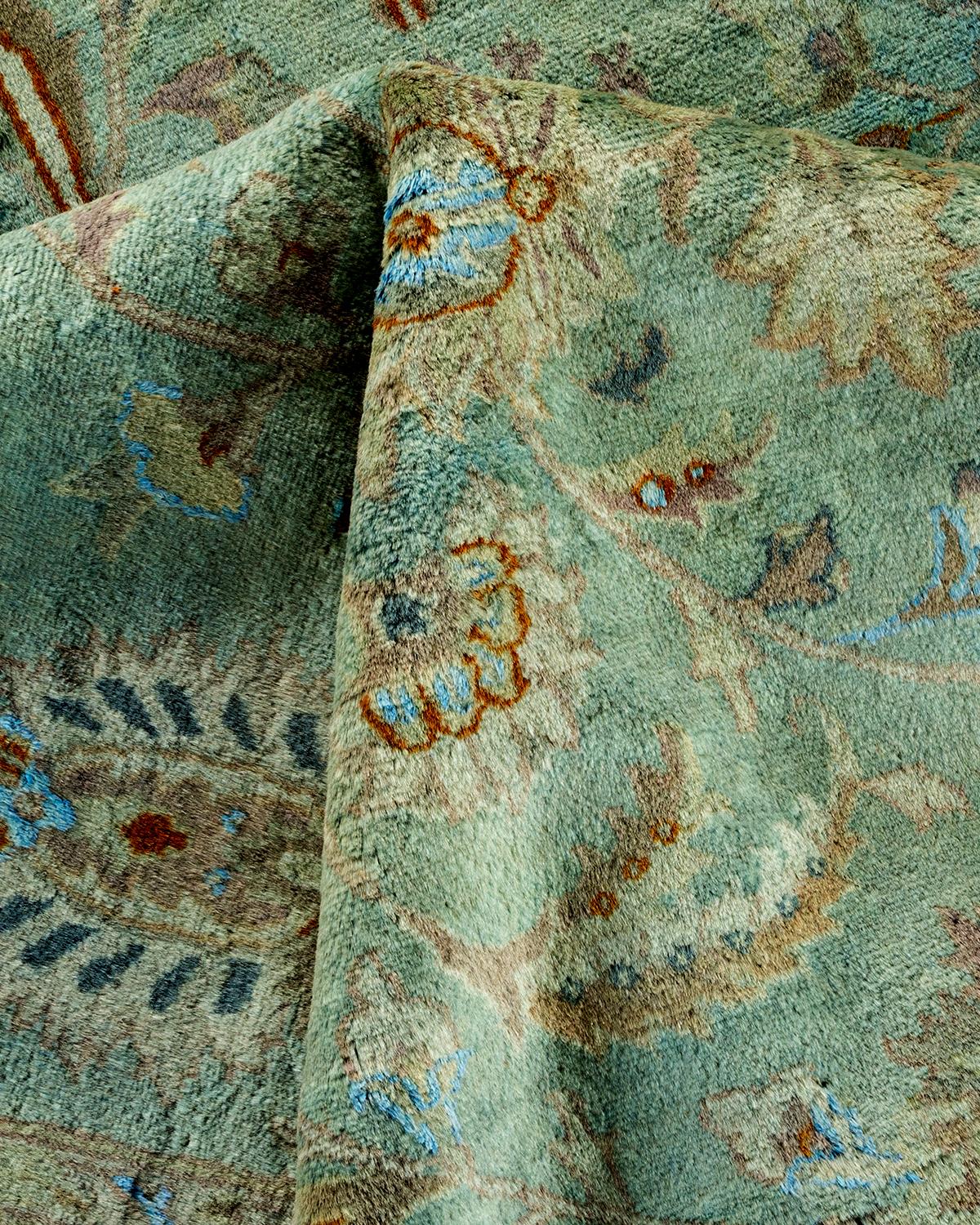 Contemporary Overdyed Hand Knotted Wool Blue Area Rug For Sale 3