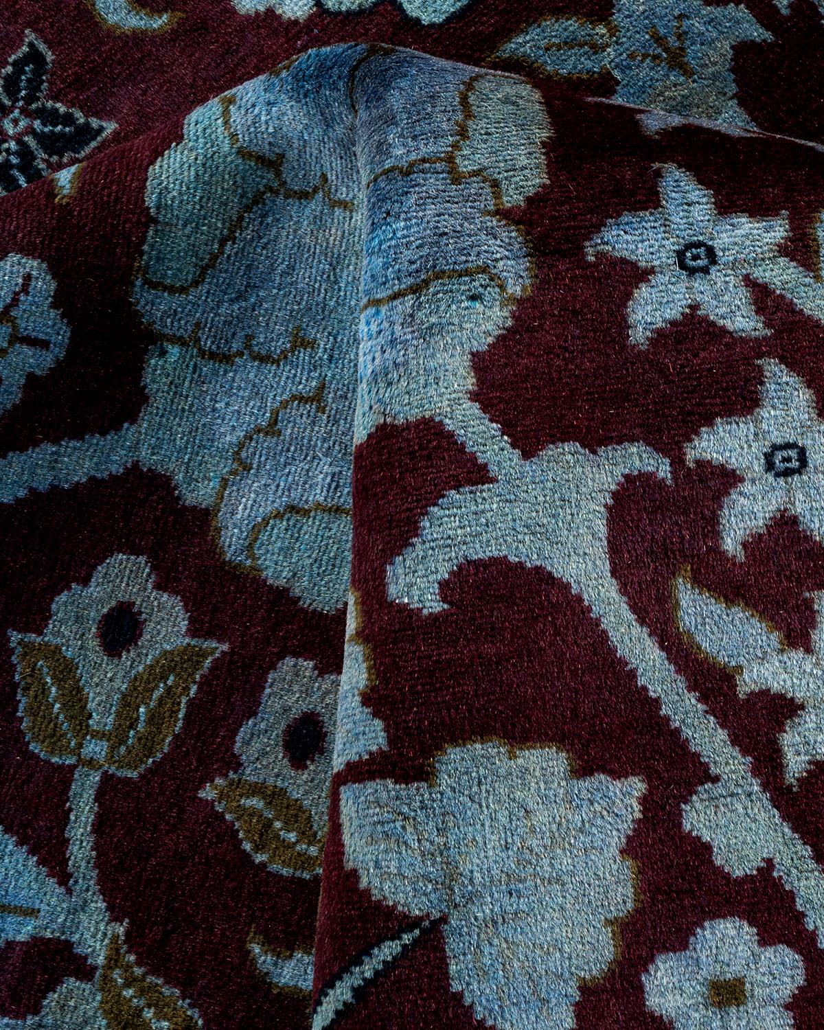 Contemporary Overdyed Hand Knotted Wool Blue Area Rug im Angebot 1