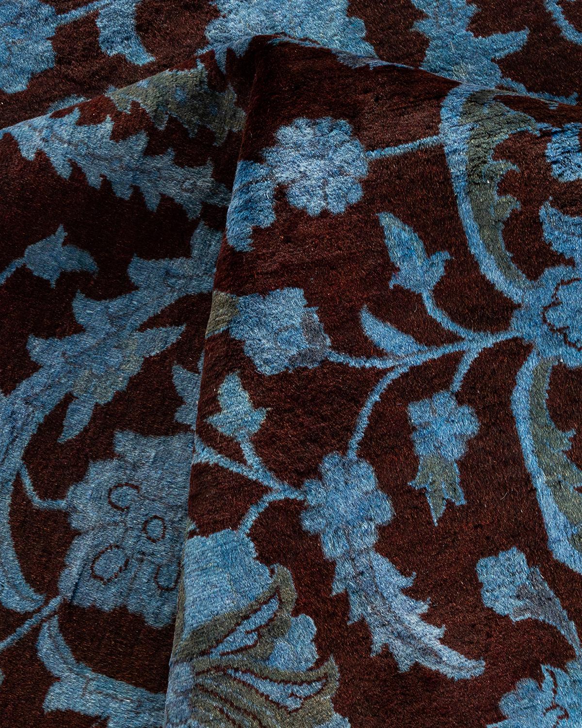 Contemporary Overdyed Hand Knotted Wool Blue Area Rug For Sale 3