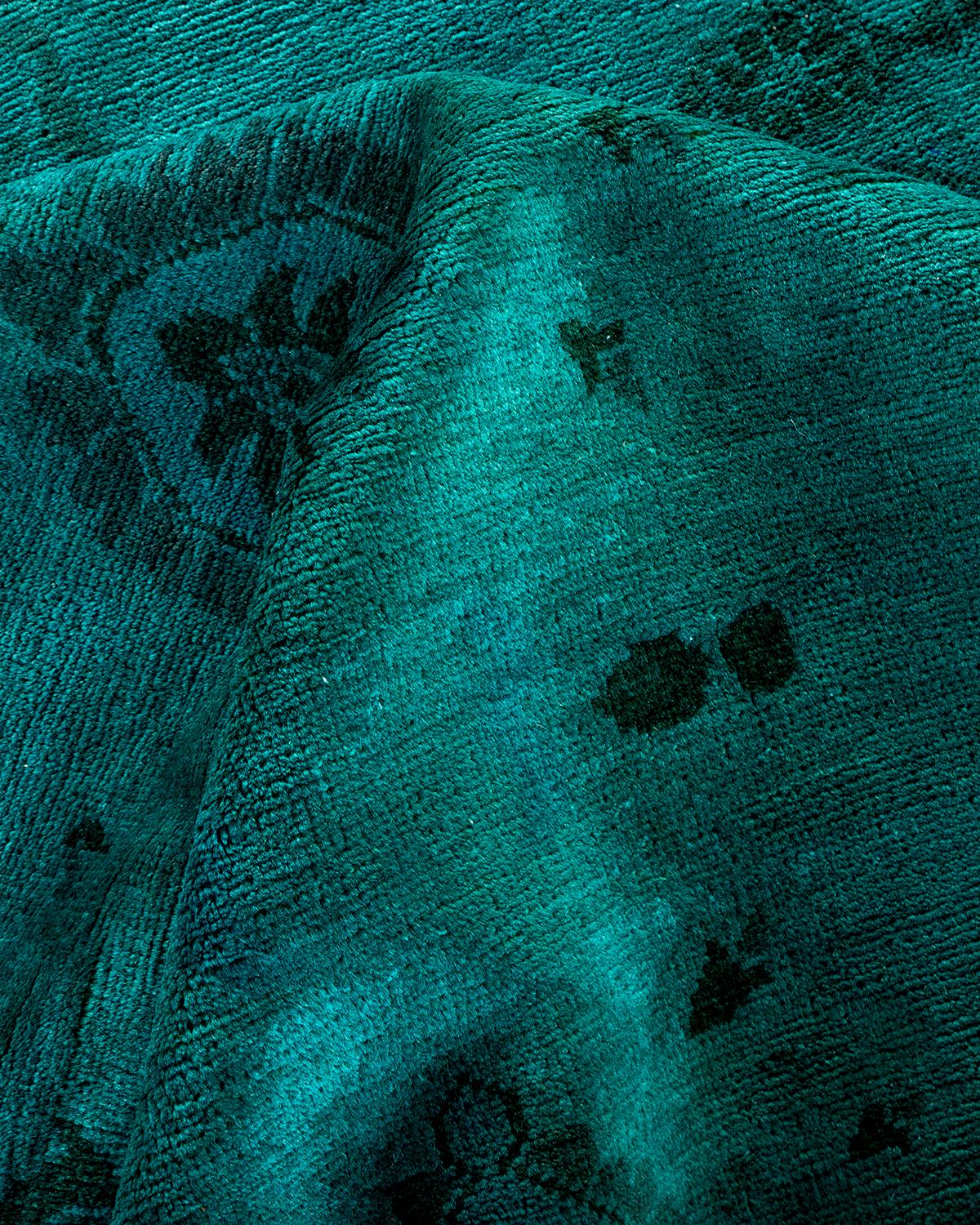 Contemporary Overdyed Hand Knotted Wool Blue Area Rug im Angebot 1