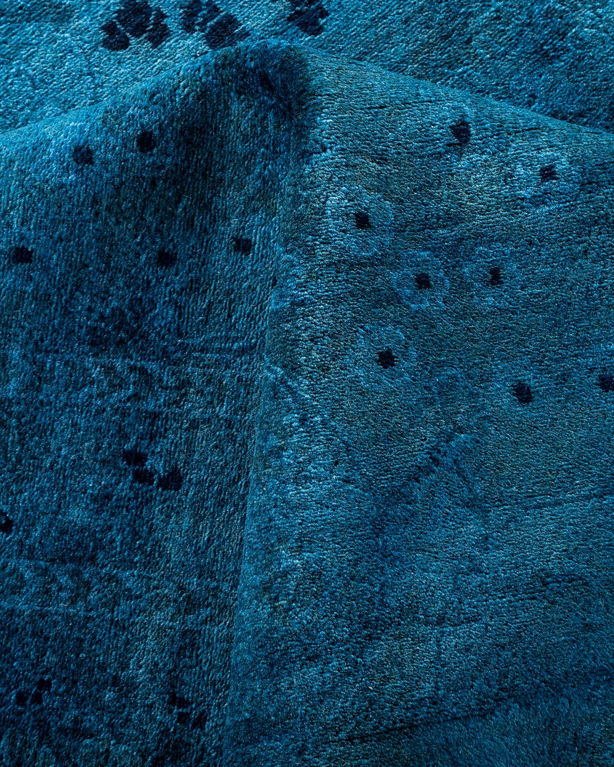 Tapis de sol contemporain en laine surteinte nouée à la main, bleu en vente 1