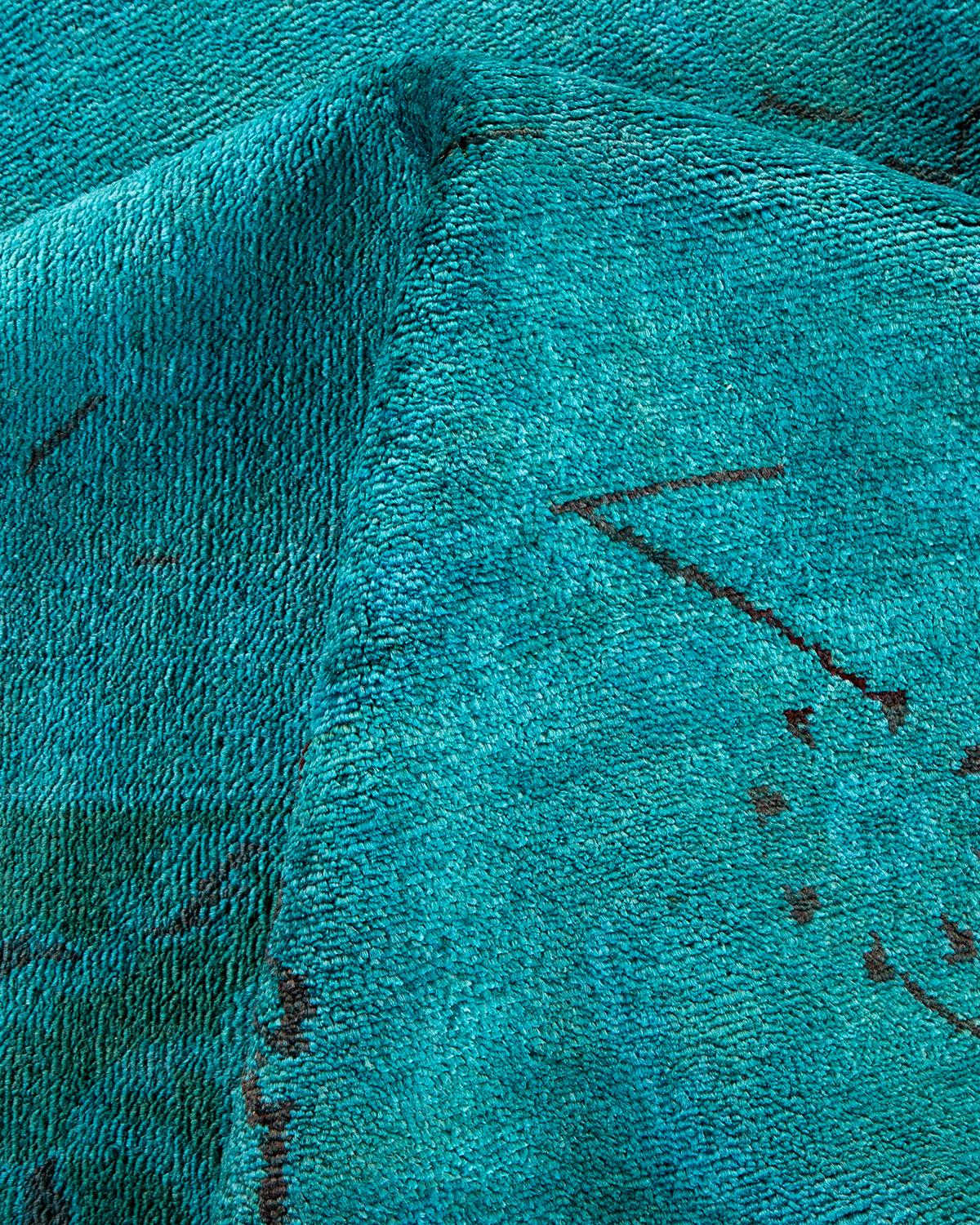 Contemporary Overdyed Hand Knotted Wool Blue Area Rug For Sale 3