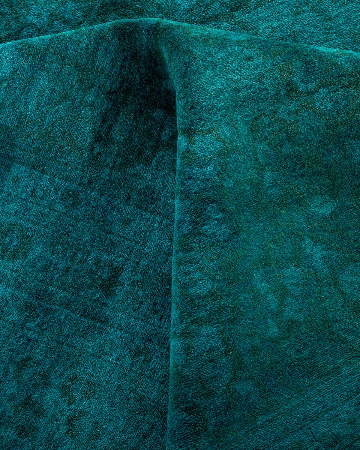 Tapis de sol contemporain en laine surteinte nouée à la main, bleu en vente 1