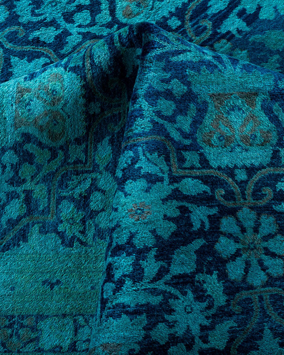 Contemporary Overdyed Hand Knotted Wool Blue Area Rug For Sale 3