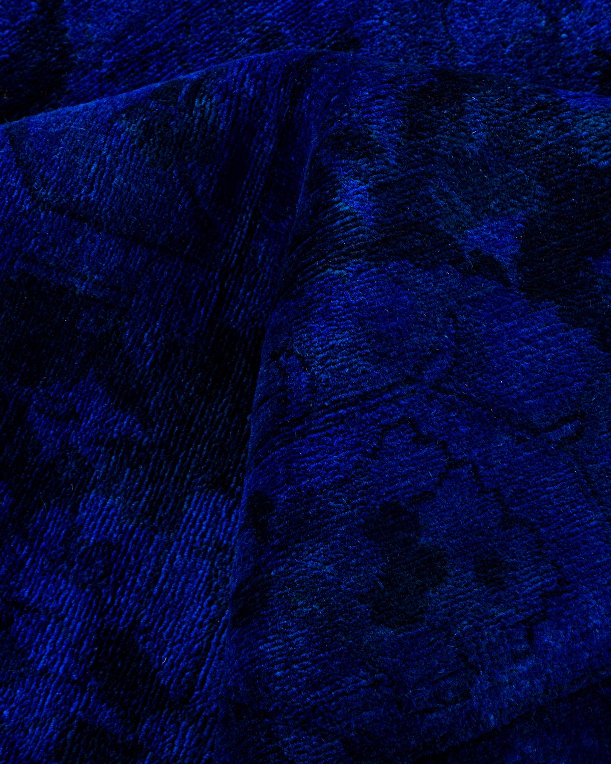 Contemporary Overdyed Hand Knotted Wool Blue Area Rug For Sale 3