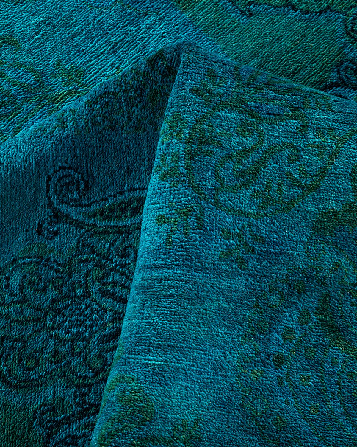 Contemporary Overdyed Hand Knotted Wool Blue Area Rug im Angebot 1