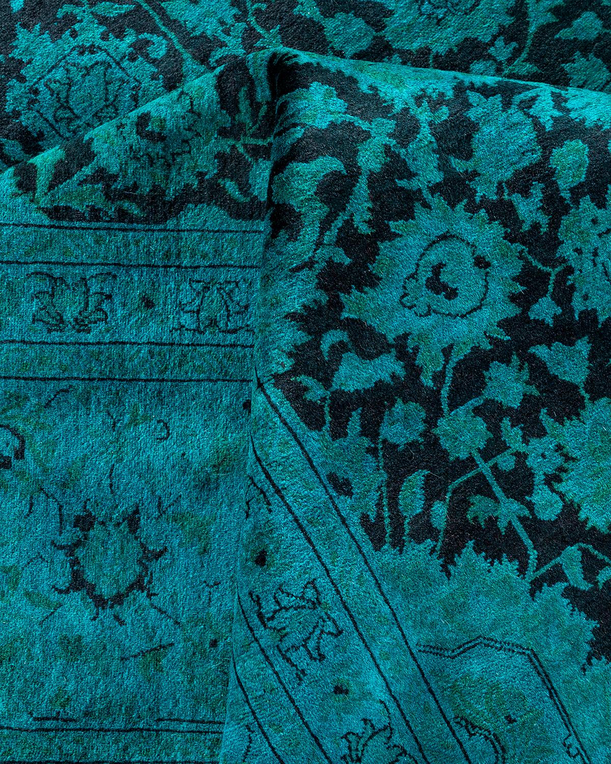 Contemporary Overdyed Hand Knotted Wool Blue Area Rug im Angebot 1