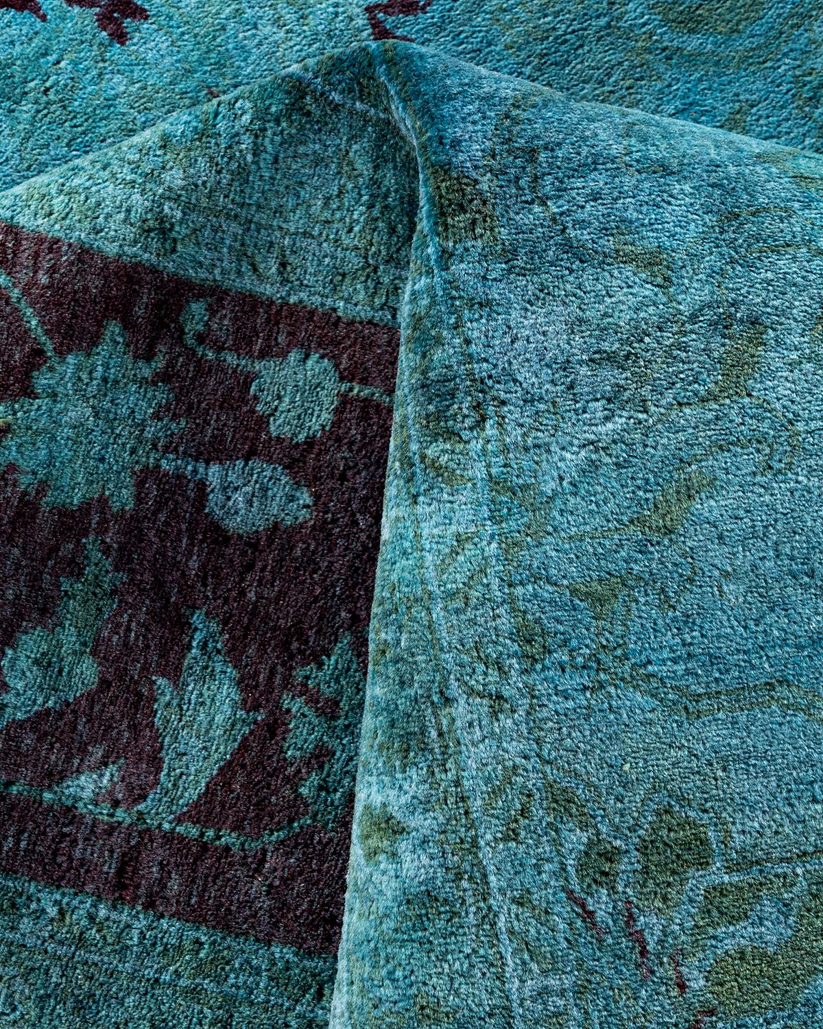 Contemporary Overdyed Hand Knotted Wool Blue Area Rug For Sale 3