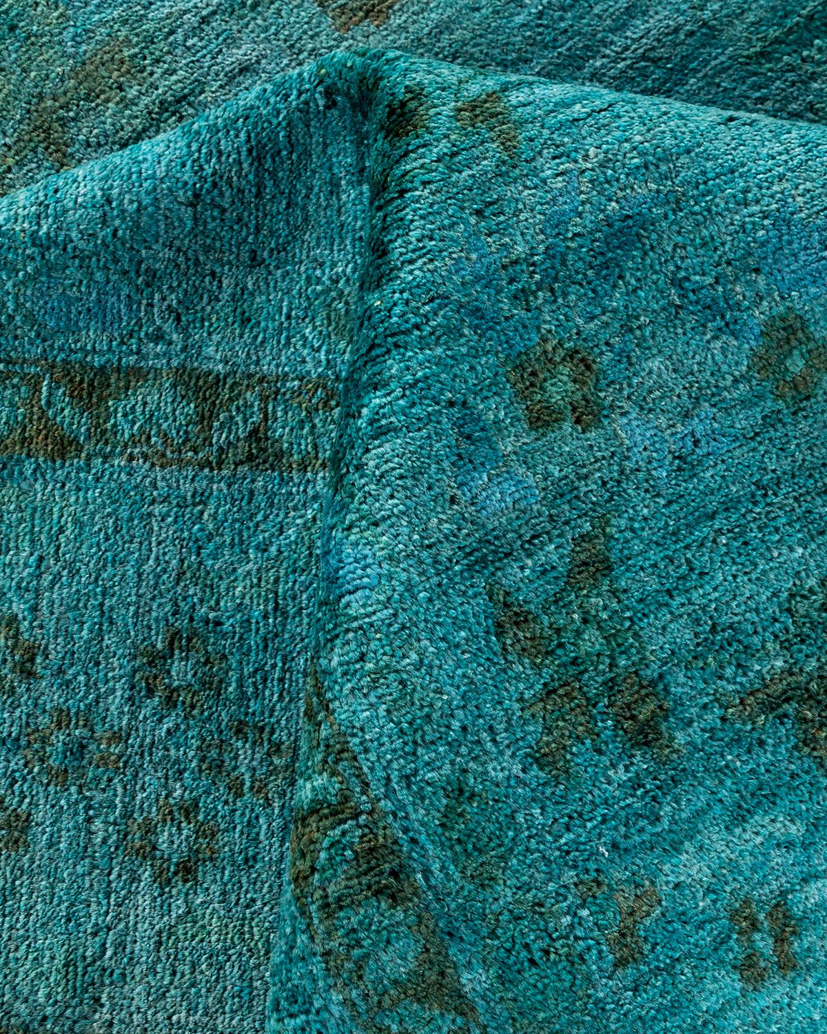 Tapis de sol contemporain en laine surteinte nouée à la main, bleu en vente 1