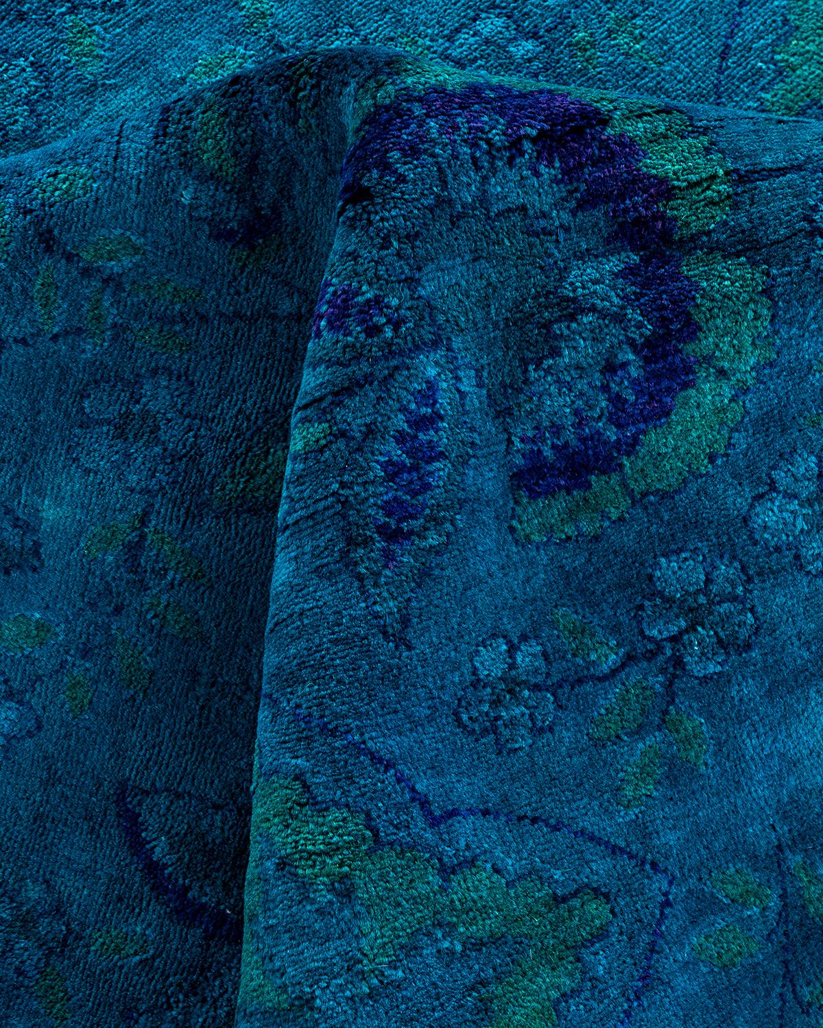 Contemporary Overdyed Hand Knotted Wool Blue Area Rug im Angebot 1