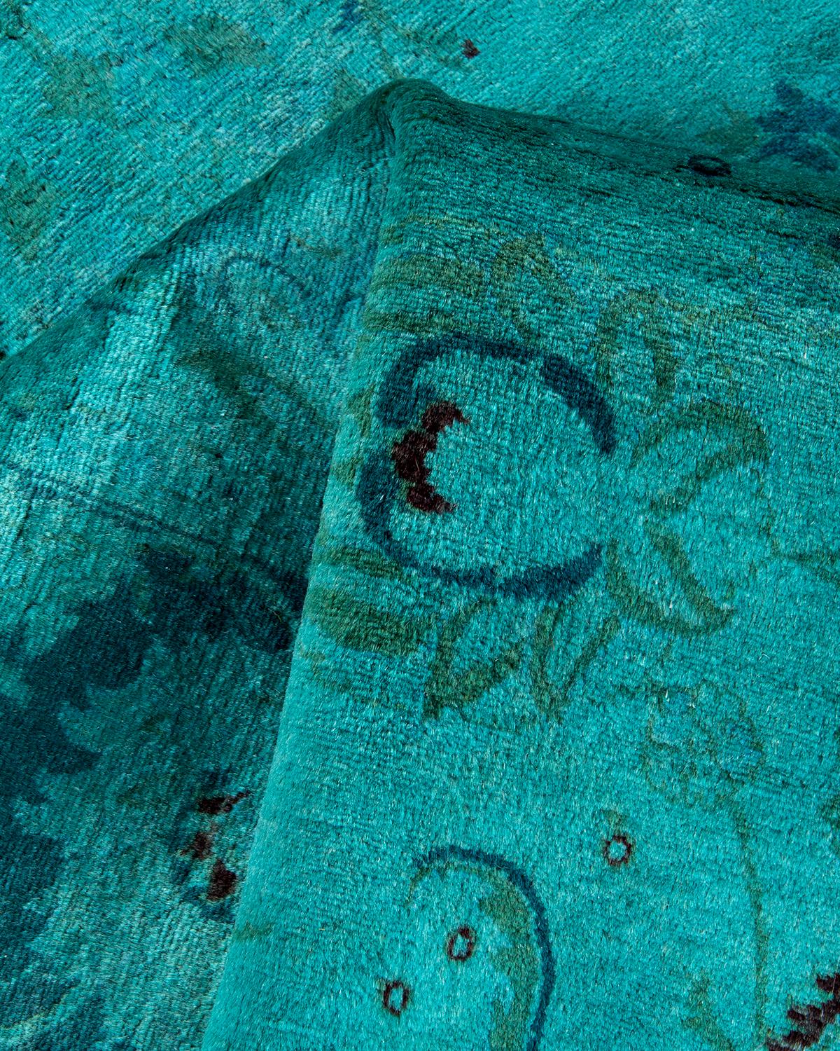 Tapis de sol contemporain en laine surteinte nouée à la main, bleu en vente 1
