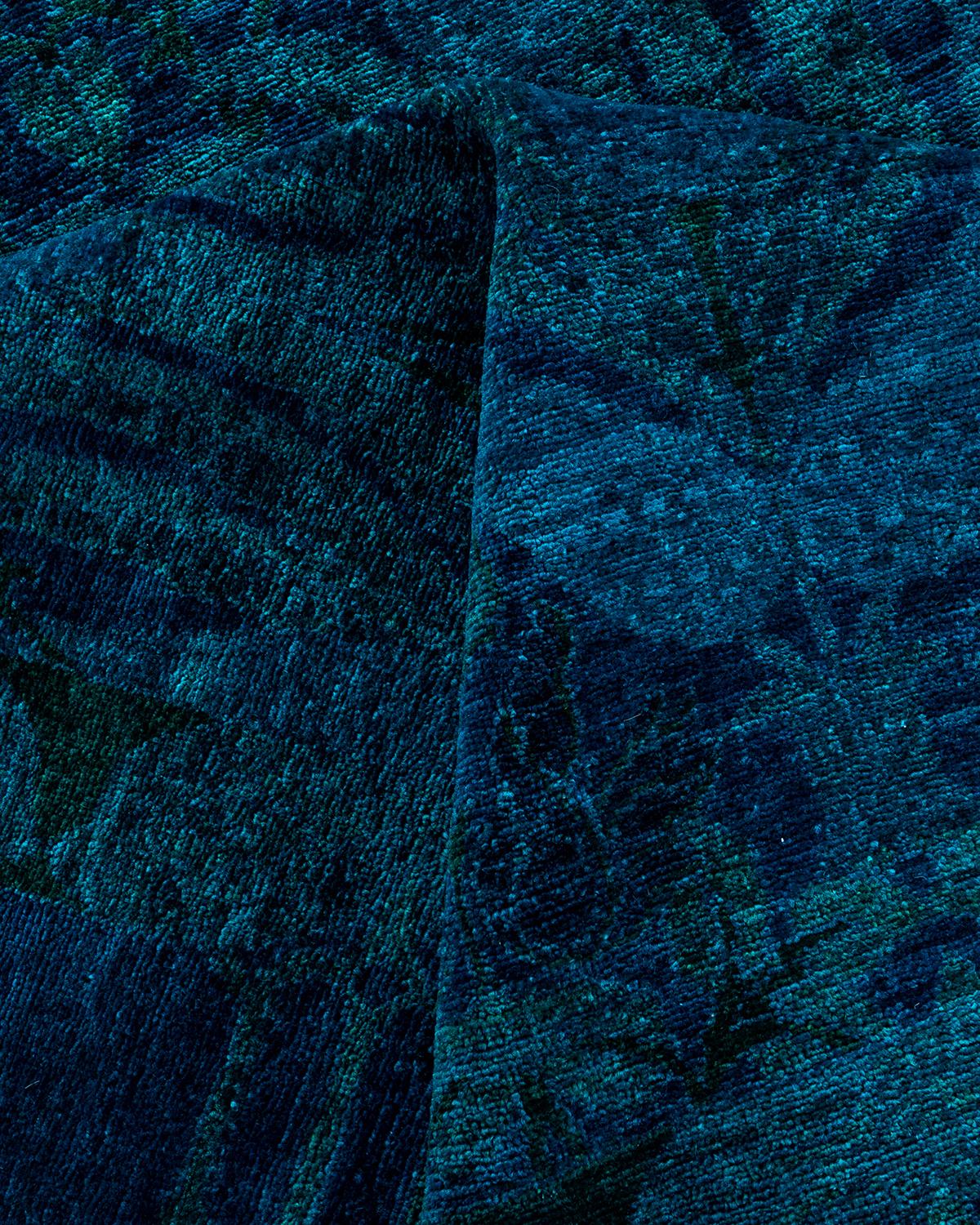 Contemporary Overdyed Hand Knotted Wool Blue Area Rug im Angebot 1