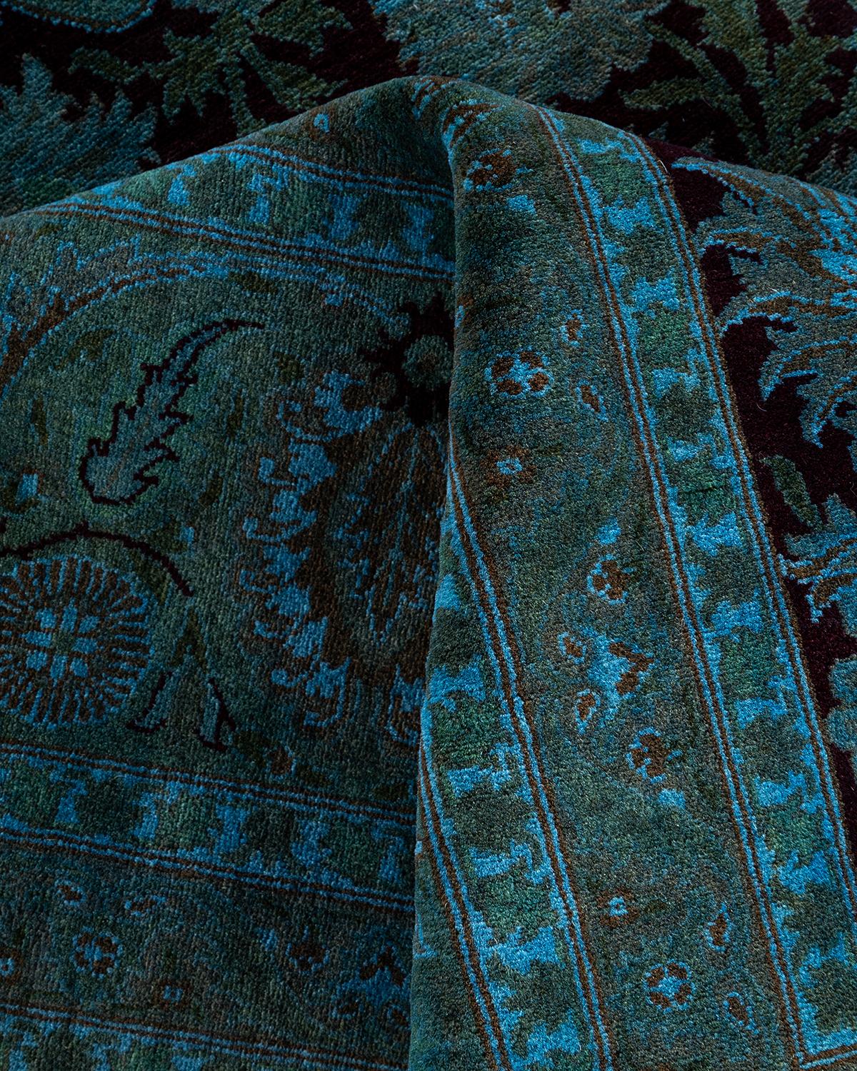 Contemporary Overdyed Hand Knotted Wool Blue Area Rug For Sale 3