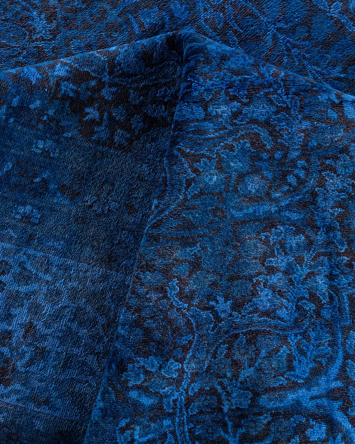 Contemporary Overdyed Hand Knotted Wool Blue Area Rug im Angebot 1