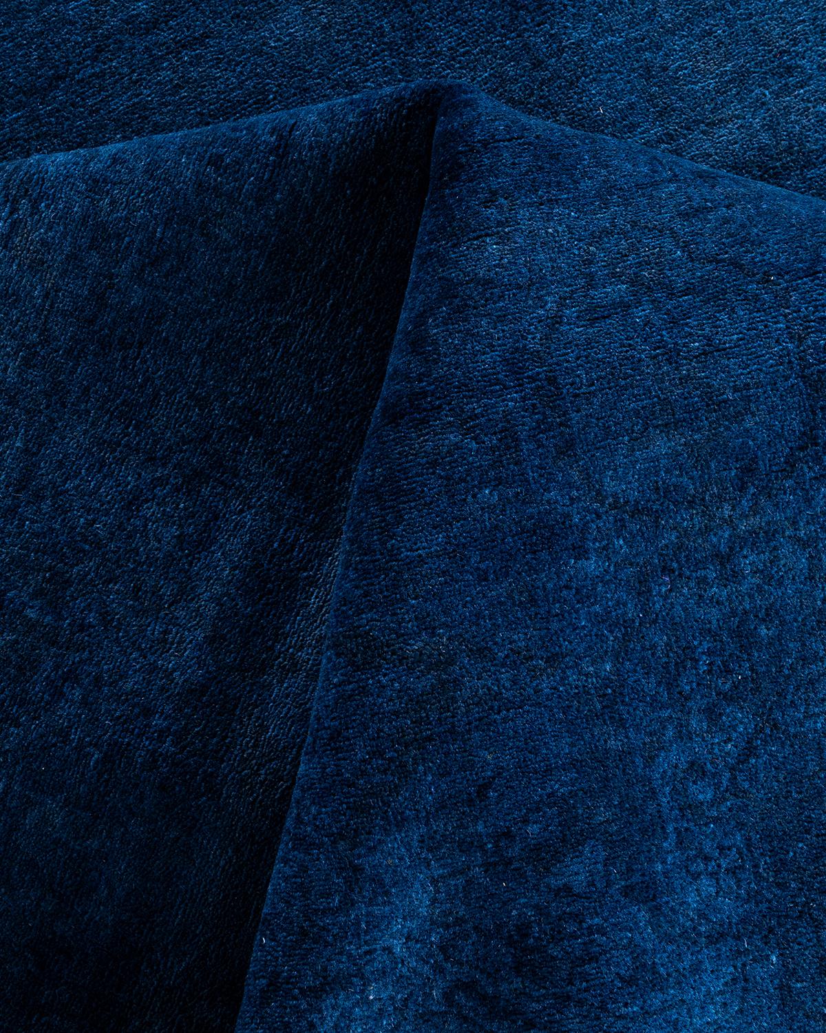 Contemporary Overdyed Hand Knotted Wool Blue Area Rug For Sale 3
