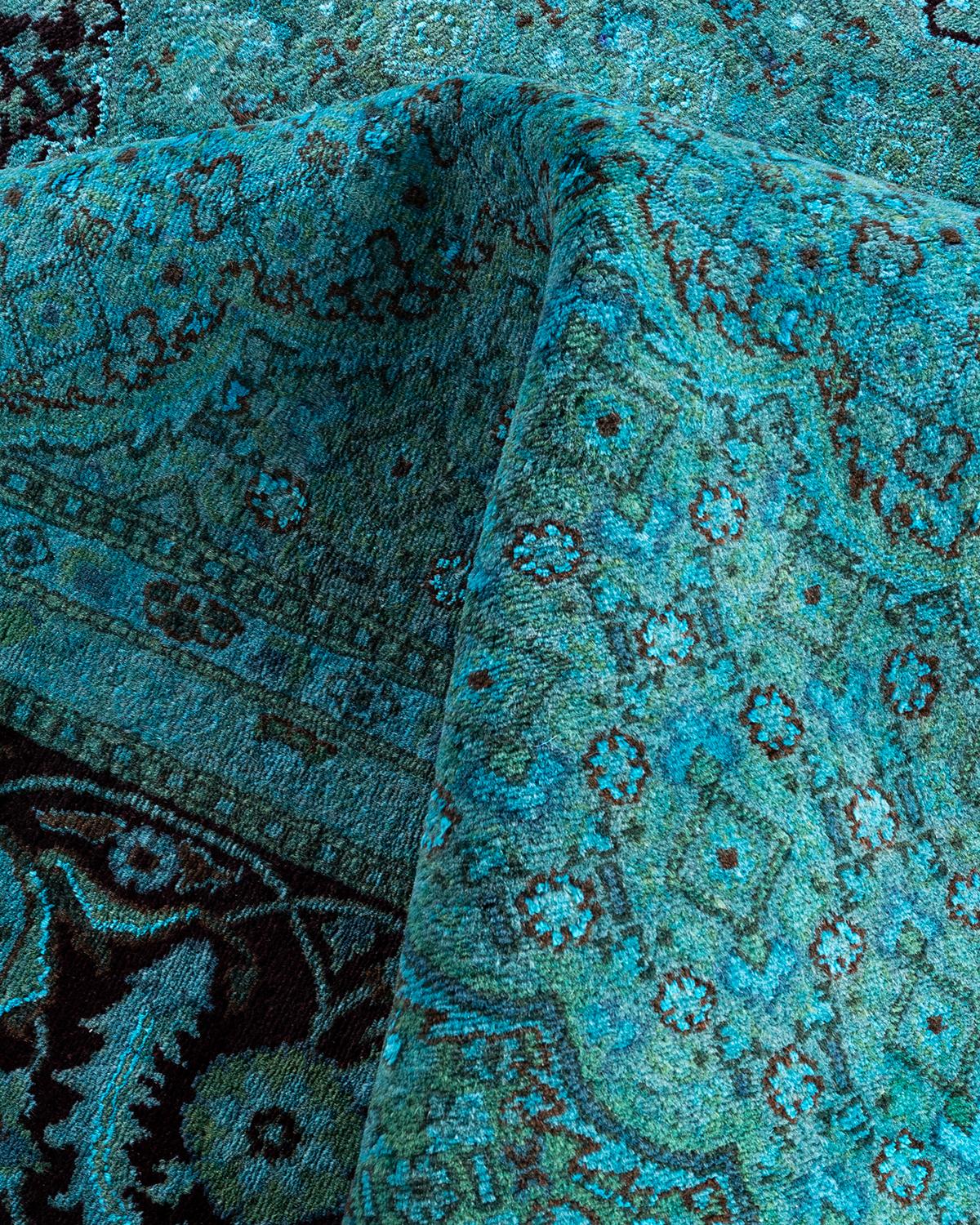 Contemporary Overdyed Hand Knotted Wool Blue Area Rug im Angebot 1