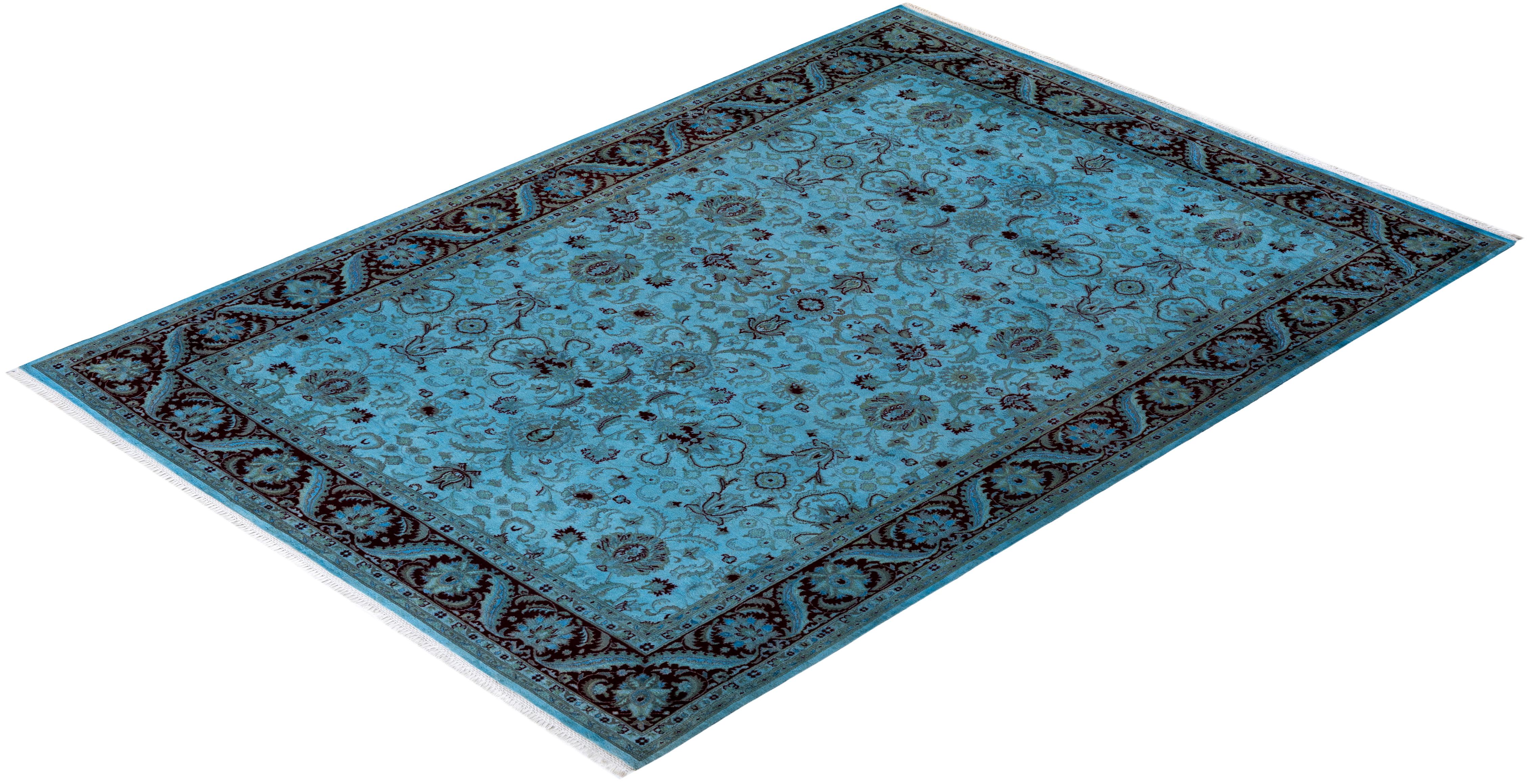 Tappeto contemporaneo in lana sovratinta annodata a mano di colore blu in vendita 2
