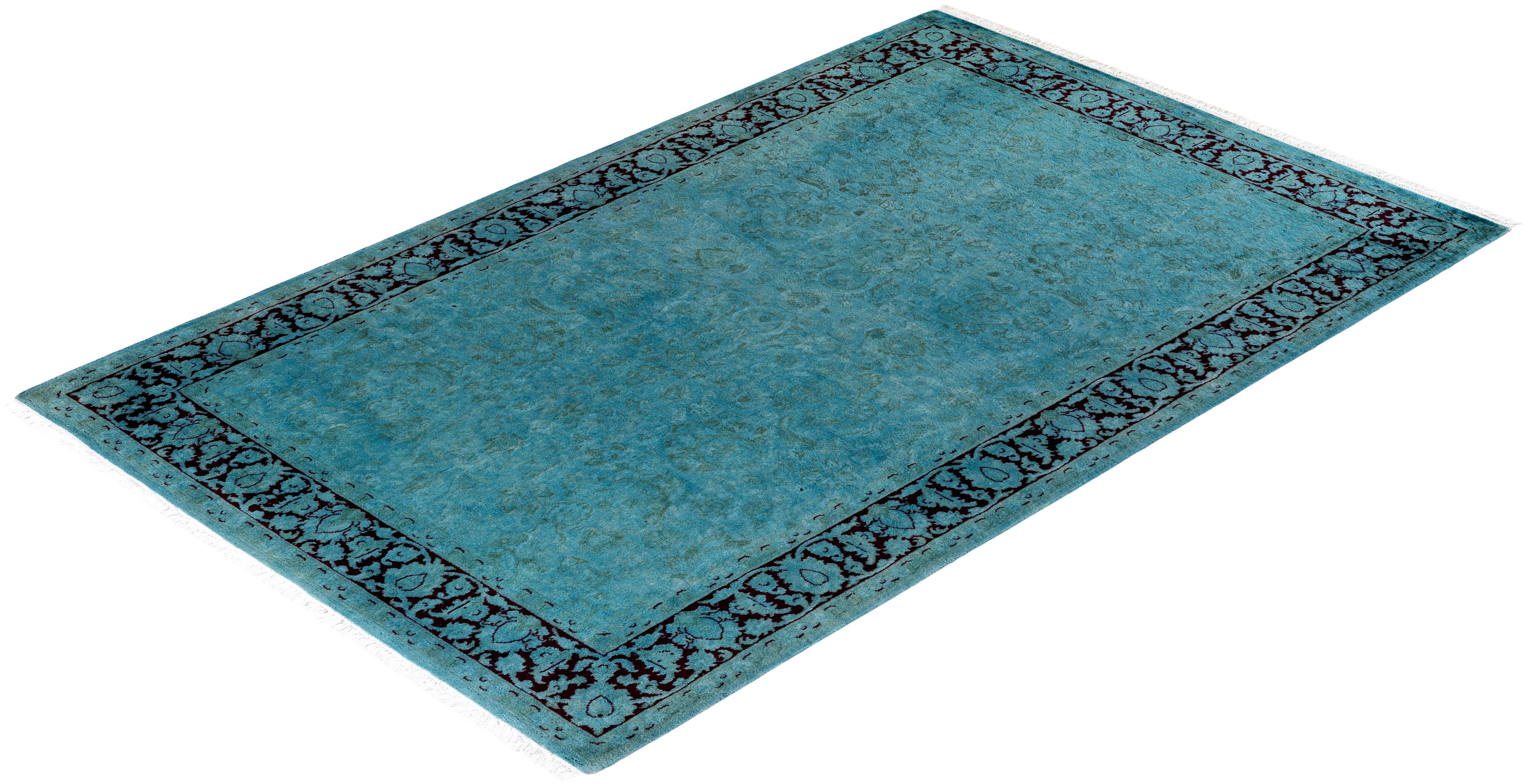 Tappeto contemporaneo in lana sovratinta annodata a mano di colore blu in vendita 2