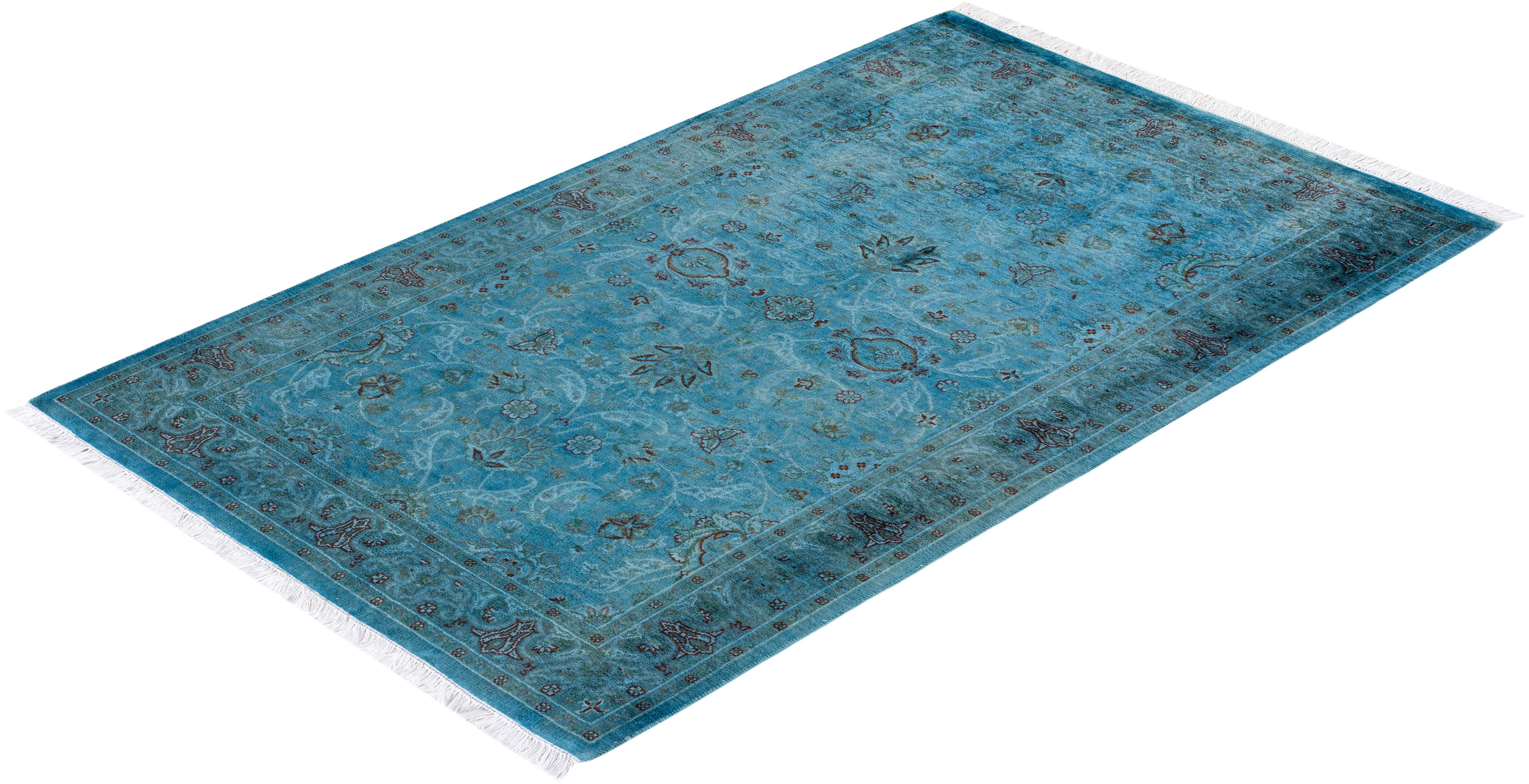 Tappeto contemporaneo in lana sovratinta annodata a mano di colore blu in vendita 2