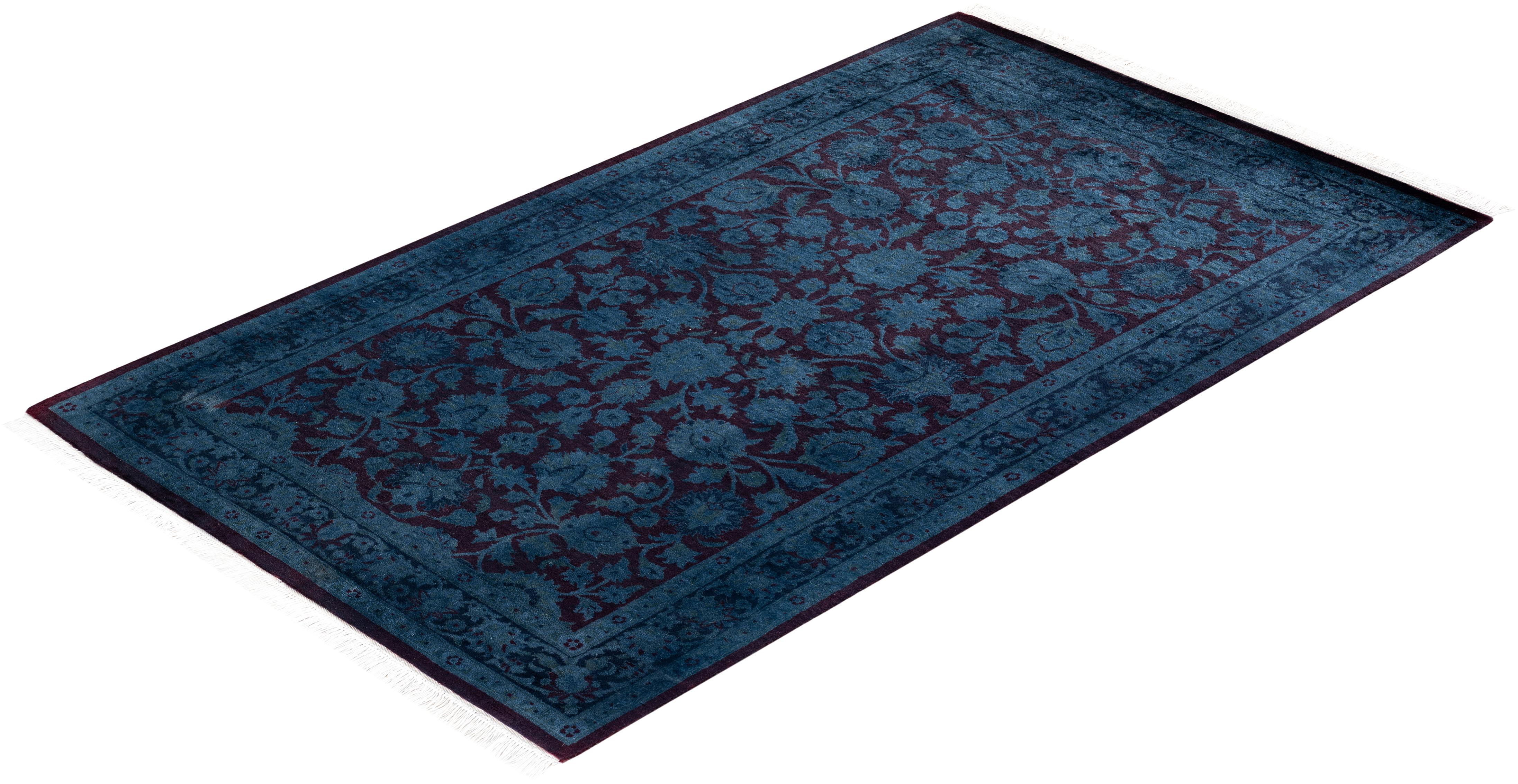 Tappeto contemporaneo in lana sovratinta annodata a mano di colore blu in vendita 2