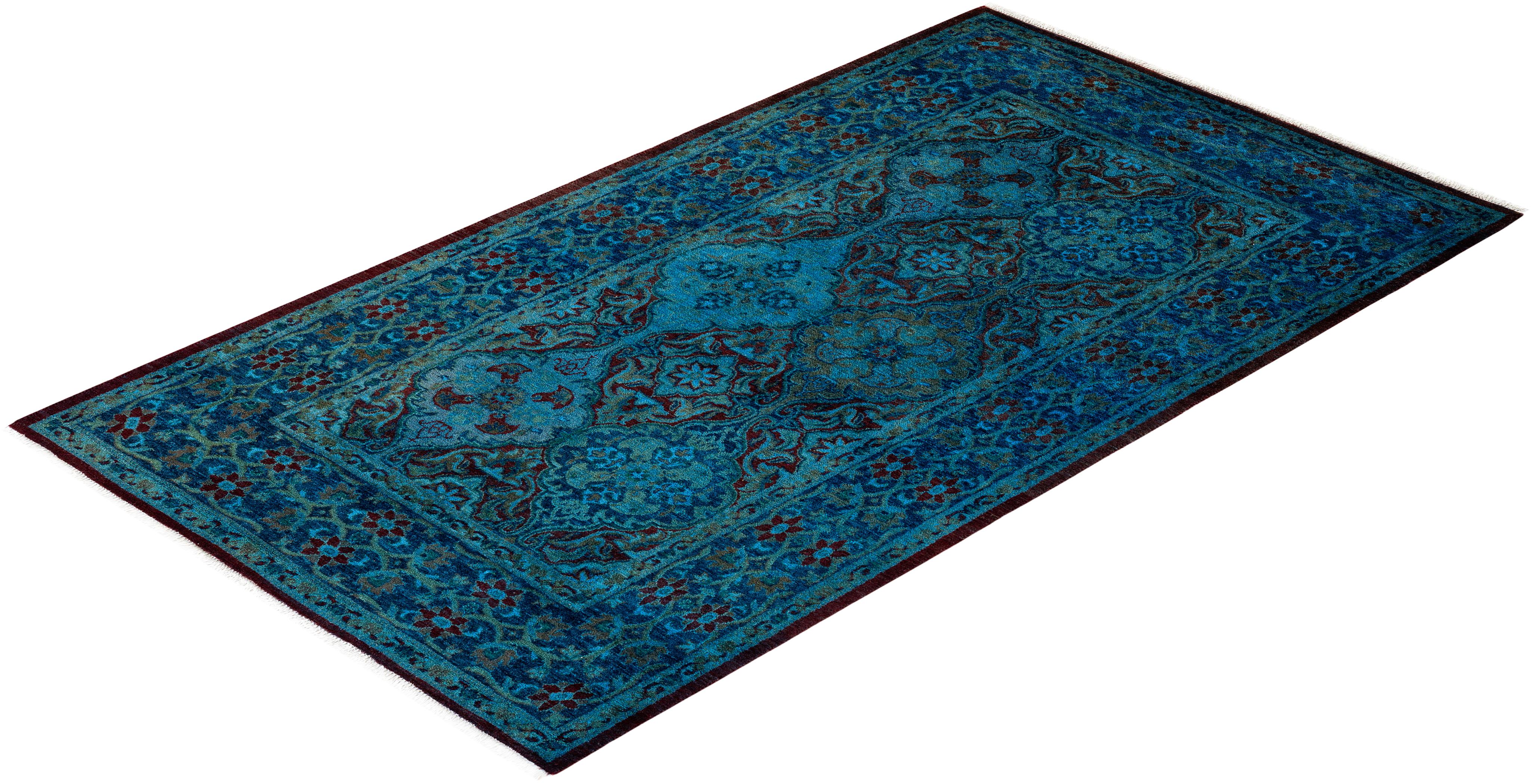 Tappeto contemporaneo in lana sovratinta annodata a mano di colore blu in vendita 2
