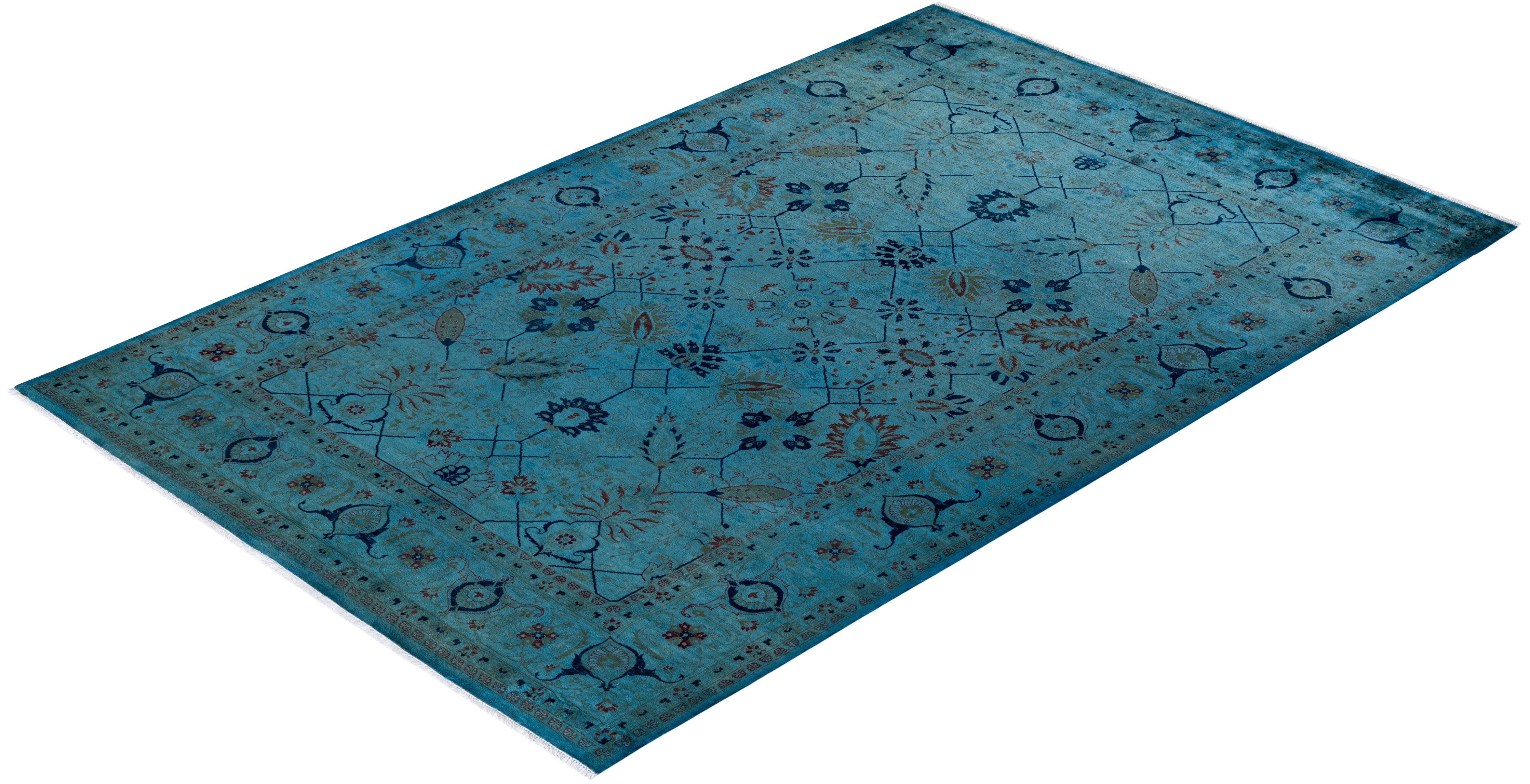 Tappeto contemporaneo in lana sovratinta annodata a mano di colore blu in vendita 2