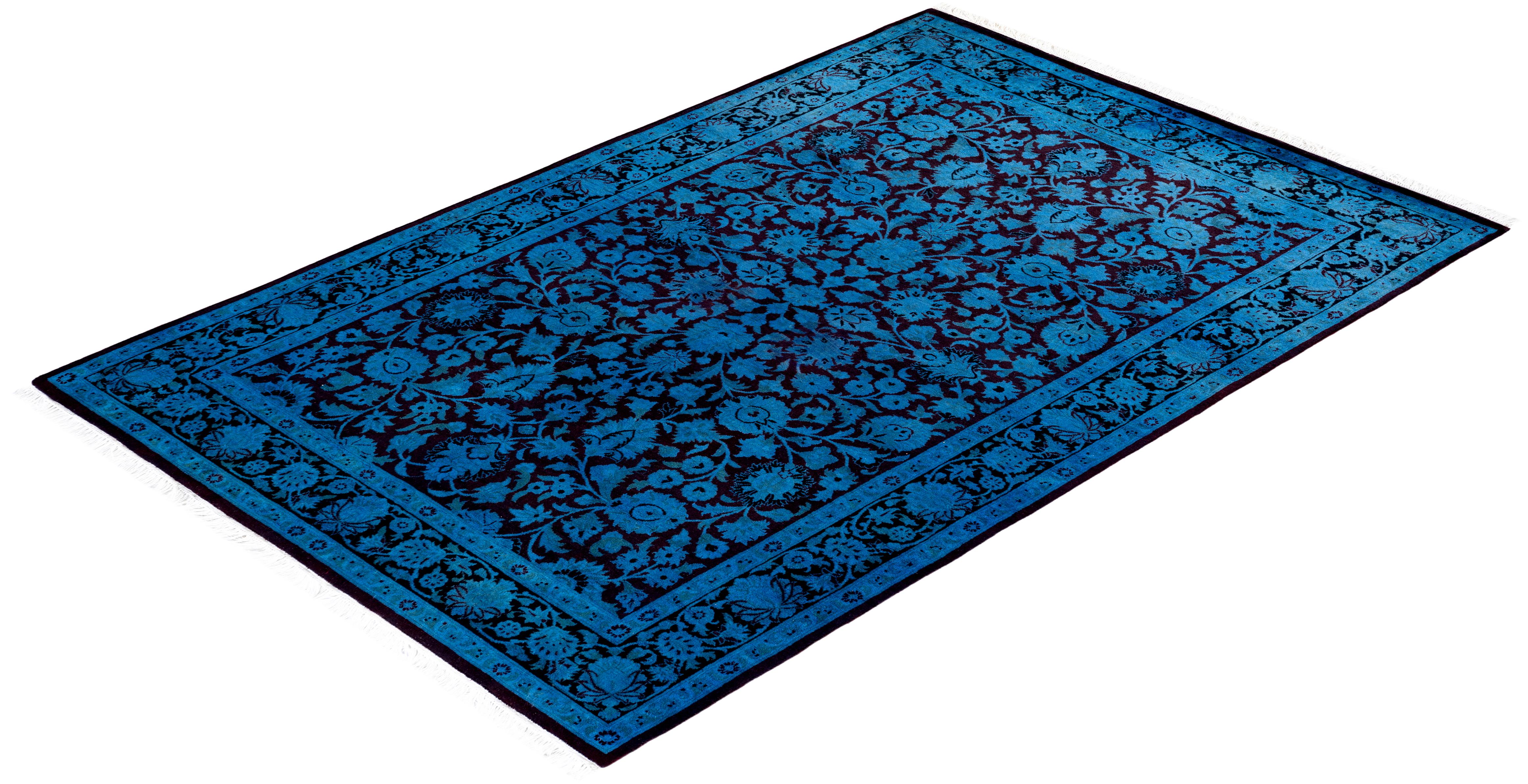 Tappeto contemporaneo in lana sovratinta annodata a mano di colore blu in vendita 2